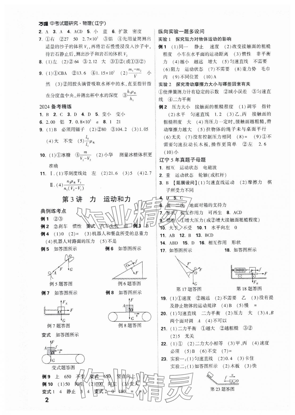 2024年萬唯中考試題研究物理遼寧專版 參考答案第2頁