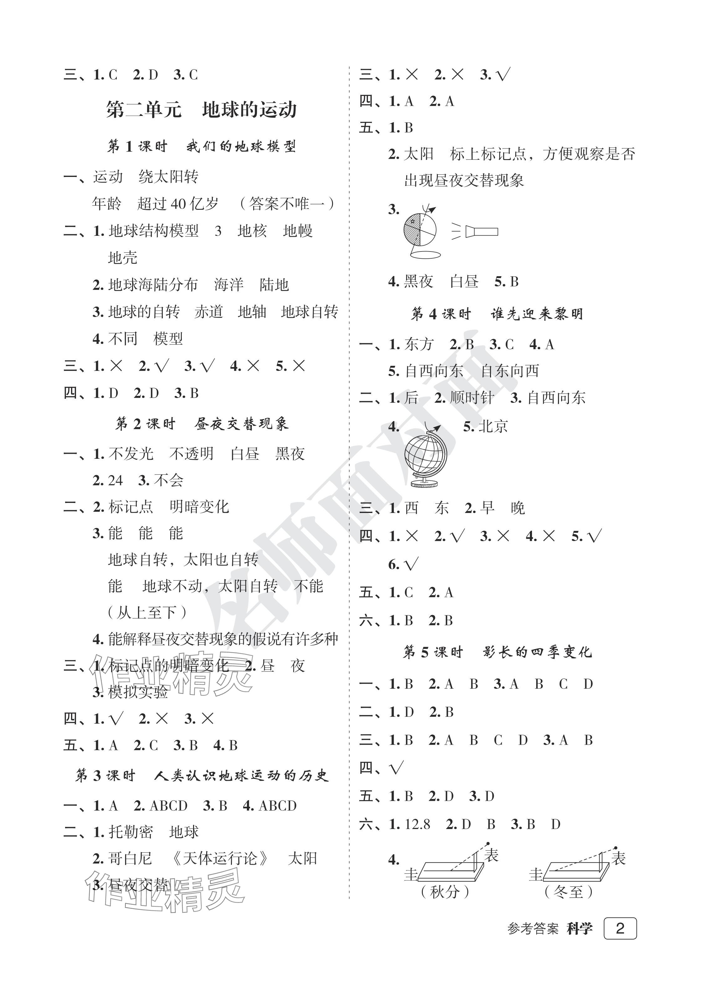 2024年名師面對面先學(xué)后練六年級科學(xué)上冊教科版評議教輔 參考答案第2頁