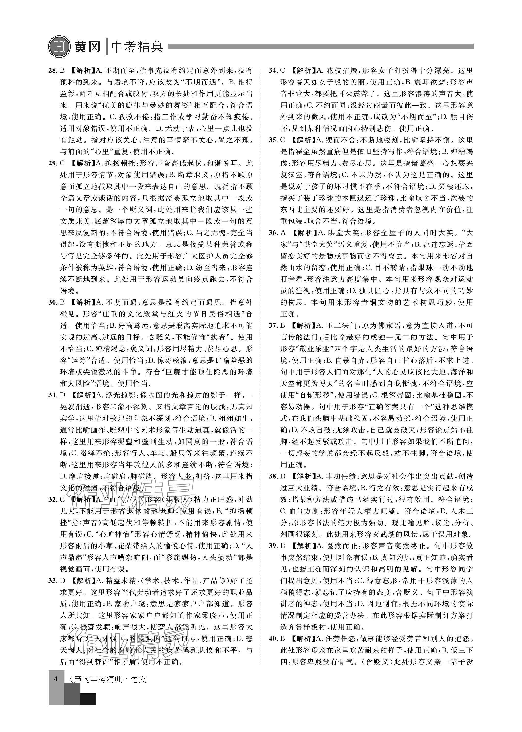 2024年中考精典九年级语文 参考答案第4页