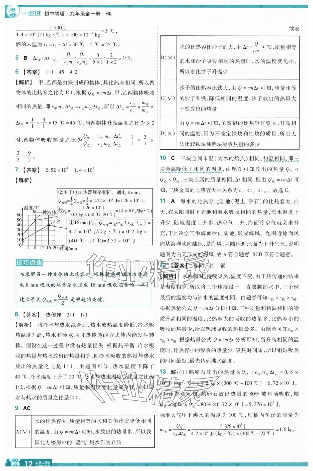 2025年一遍過九年級(jí)物理全一冊(cè)滬科版 參考答案第12頁