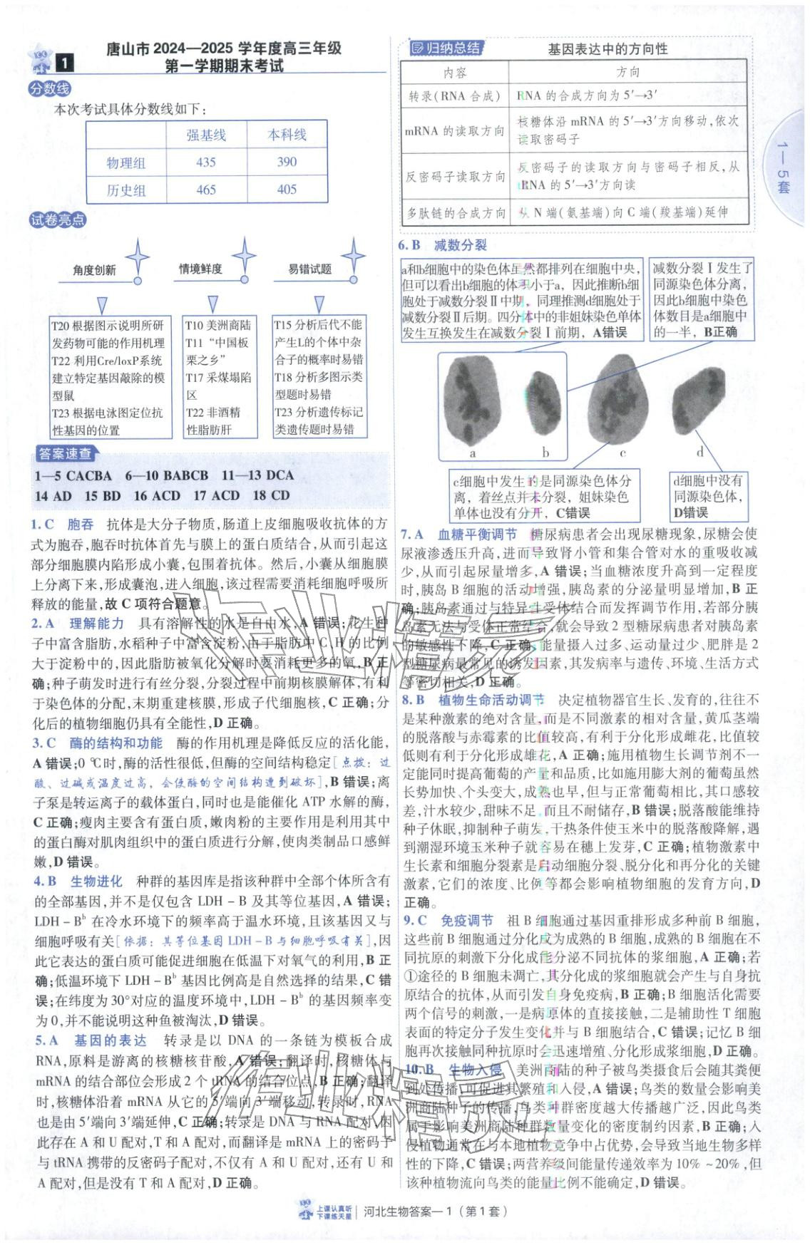 2026年金考卷优秀模拟试卷汇编45套高中生物河北专版 第1页