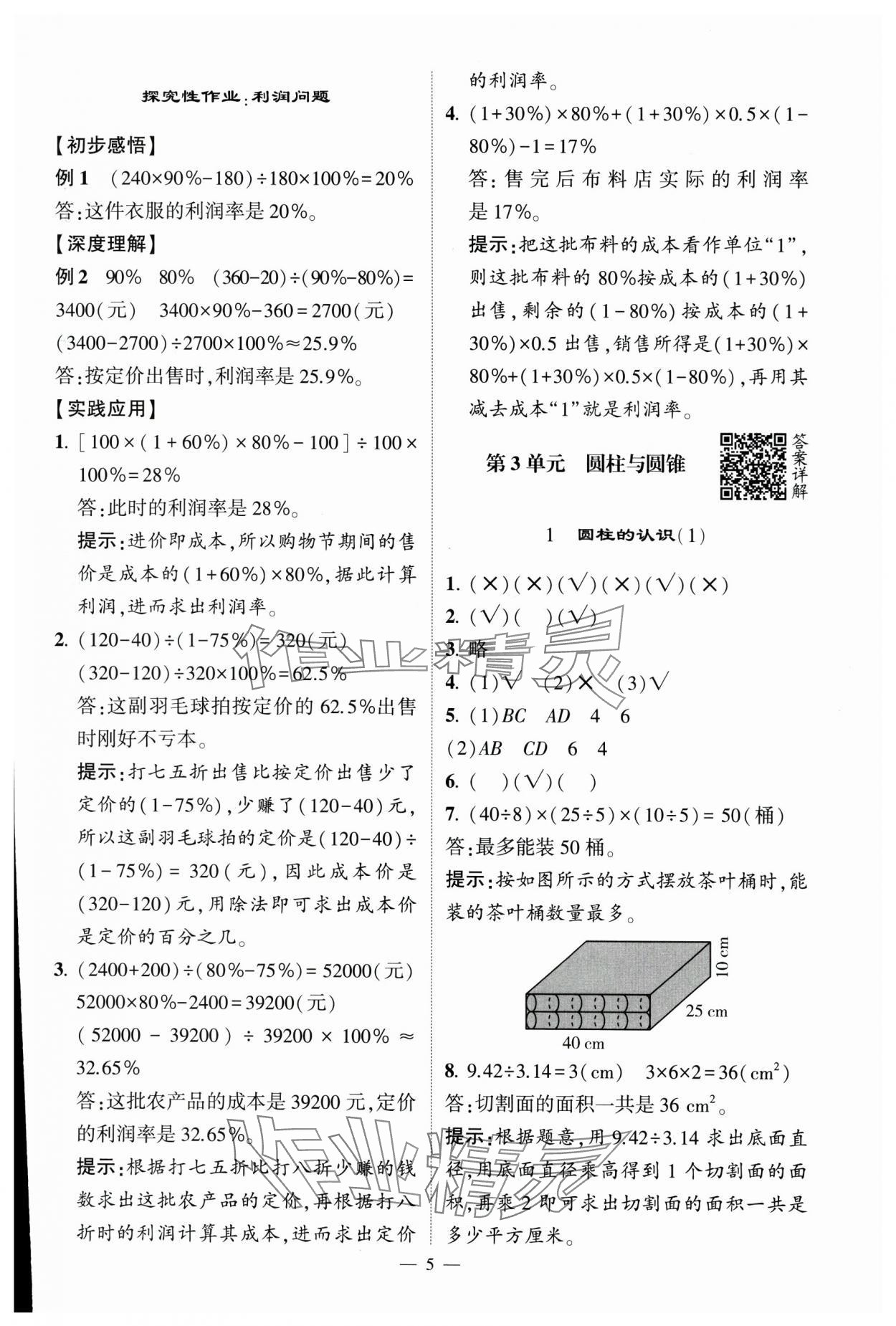 2025年經(jīng)綸學典提高班六年級數(shù)學下冊人教版 參考答案第5頁