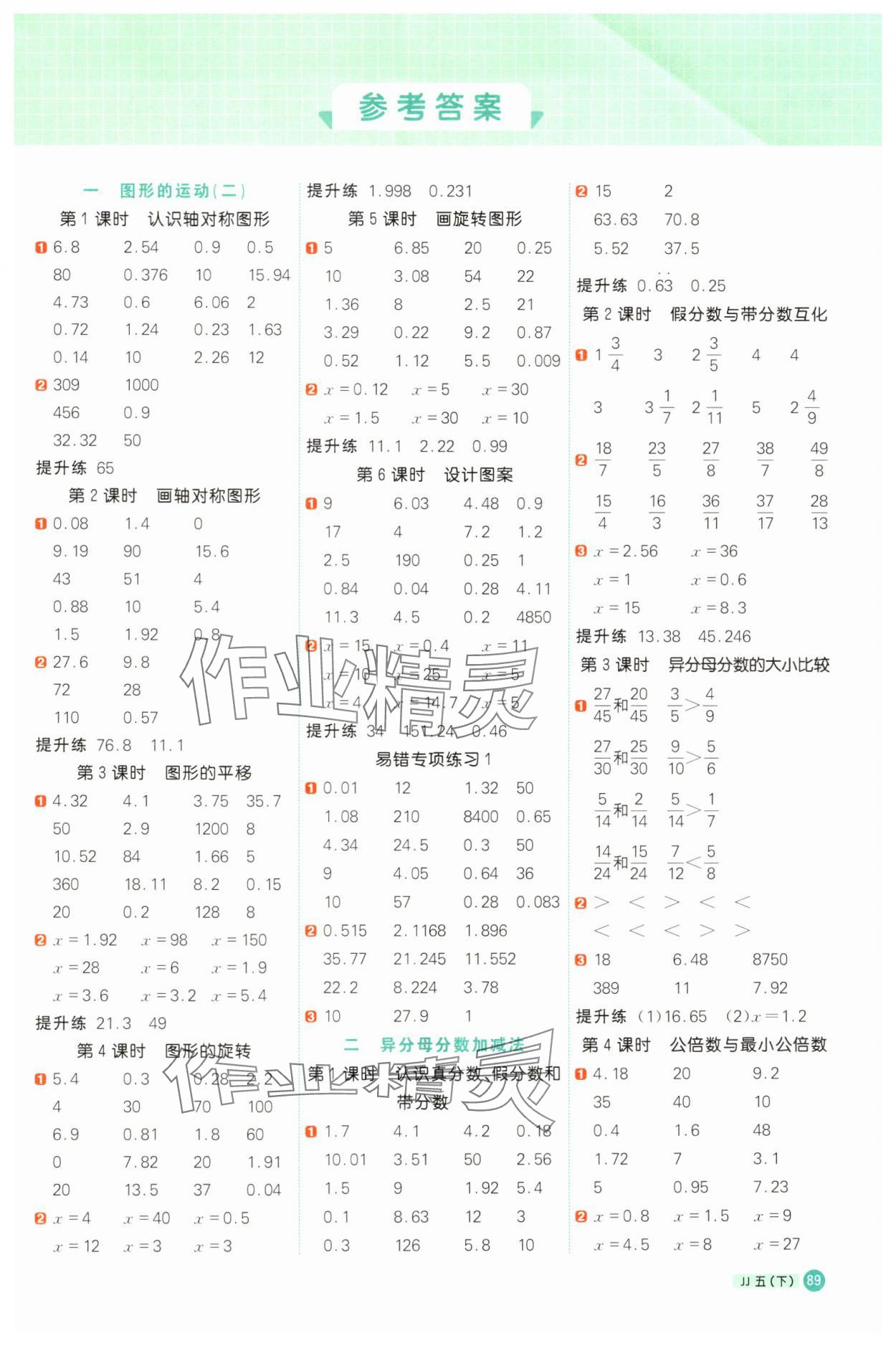 2025年陽光同學計算小達人五年級數學下冊冀教版 第1頁