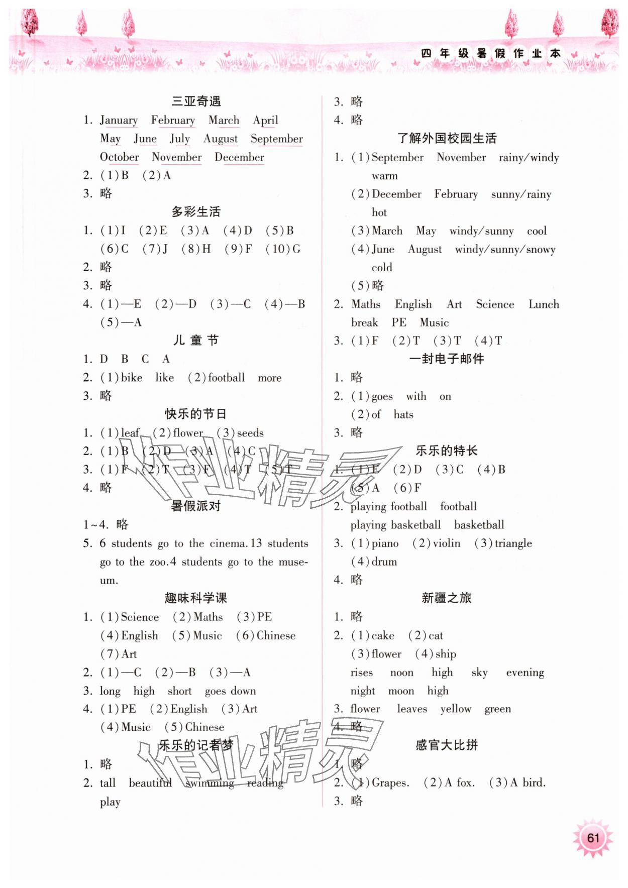 2025年暑假作业本希望出版社四年级英语沪教版 参考答案第2页