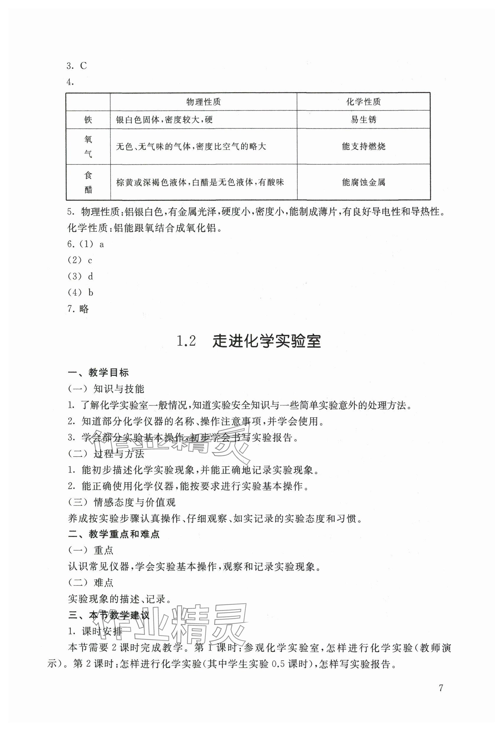 2024年教材課本九年級(jí)化學(xué)上冊(cè)滬教版54制 參考答案第7頁(yè)