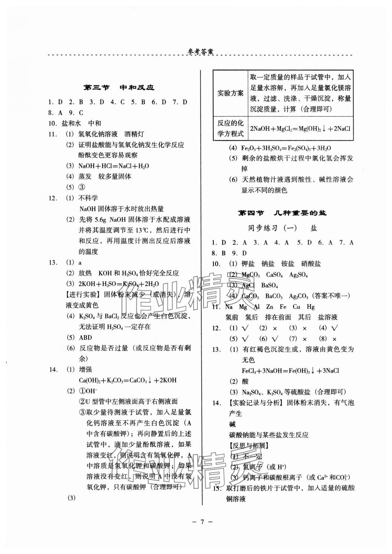 2025年啟文引路九年級化學下冊滬教版 參考答案第7頁