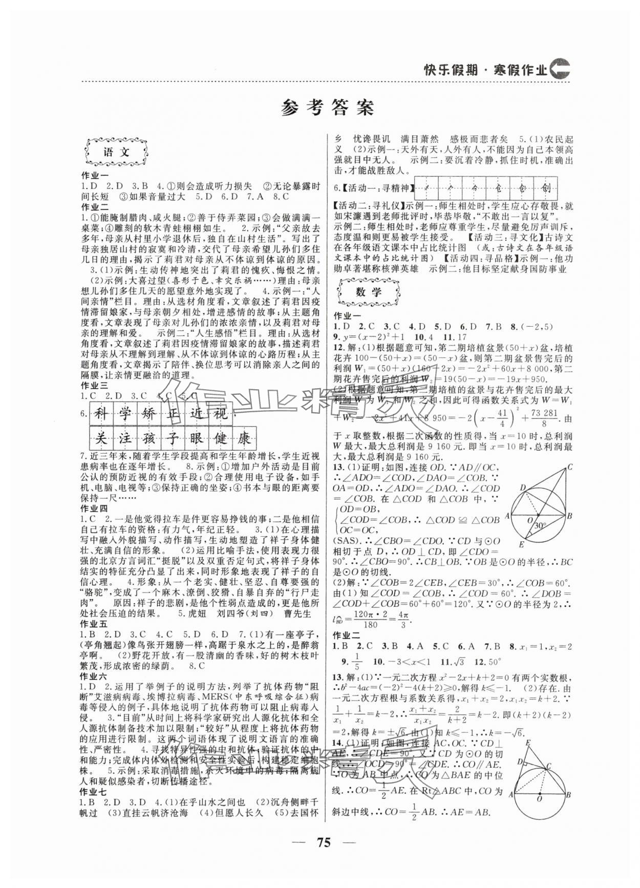 2025年本土假期寒假作業(yè)九年級合訂本 第1頁