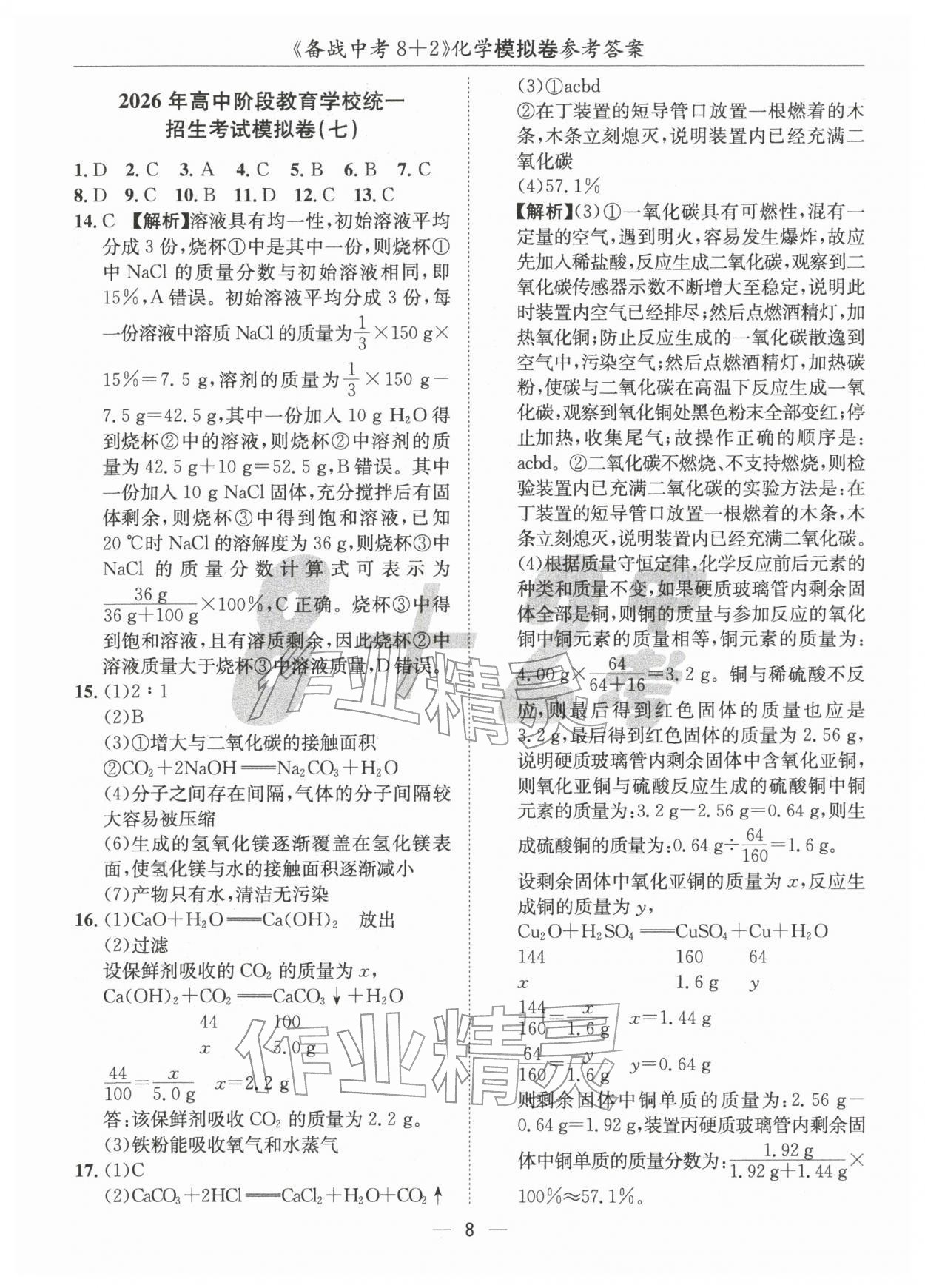 2026年中考密卷8加2化學&nbsp;第8頁
