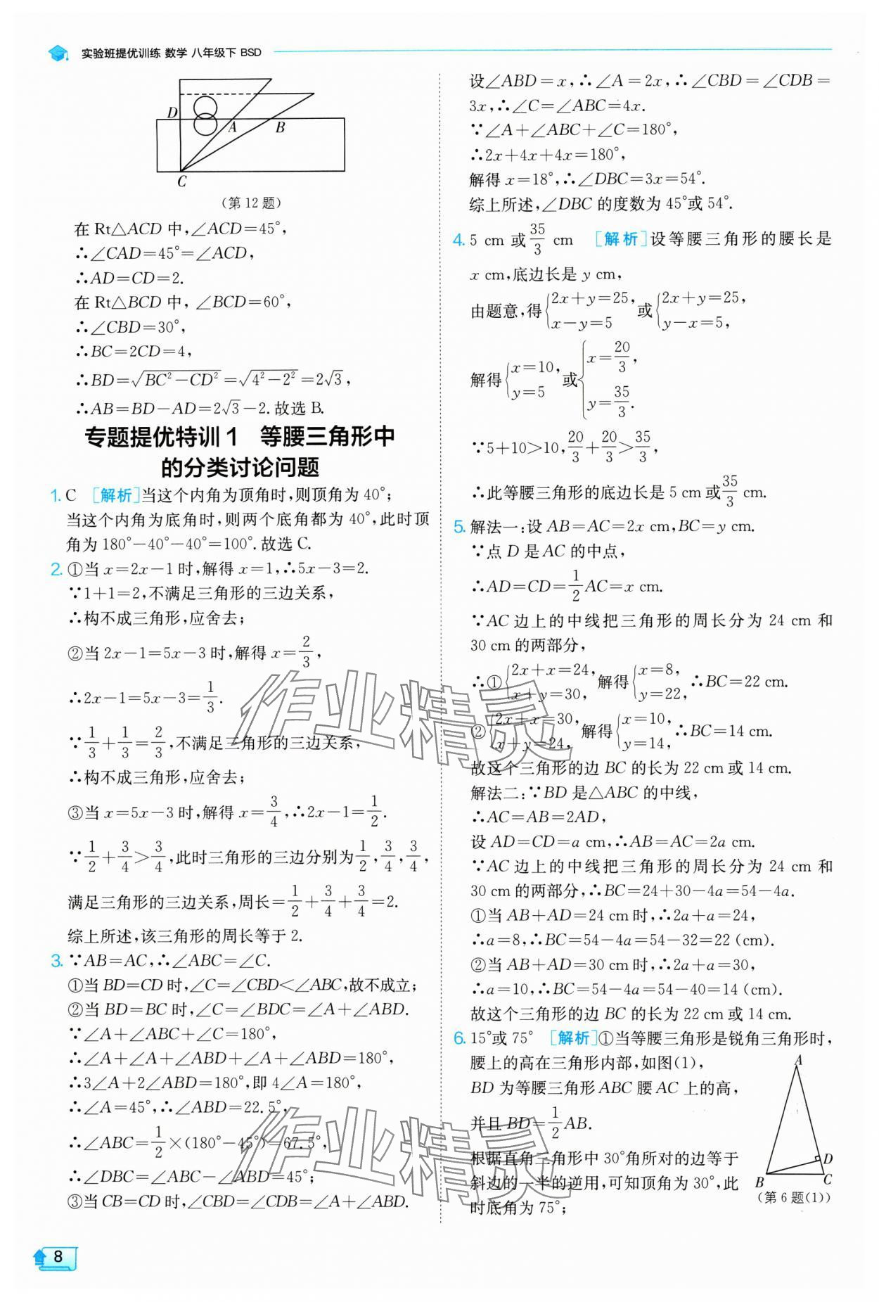 2024年實驗班提優(yōu)訓(xùn)練八年級數(shù)學(xué)下冊北師大版 參考答案第8頁