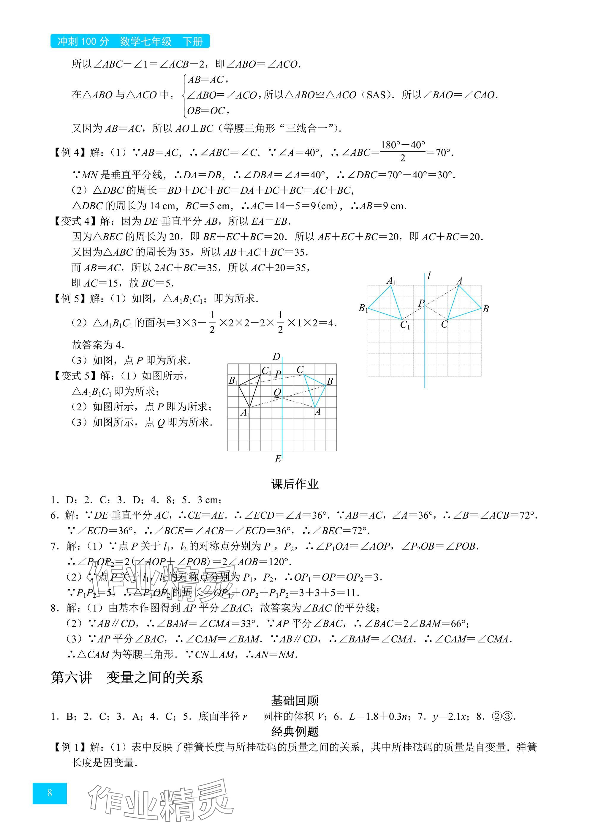 2025年A典學案沖刺100分七年級數學下冊北師大版 參考答案第8頁
