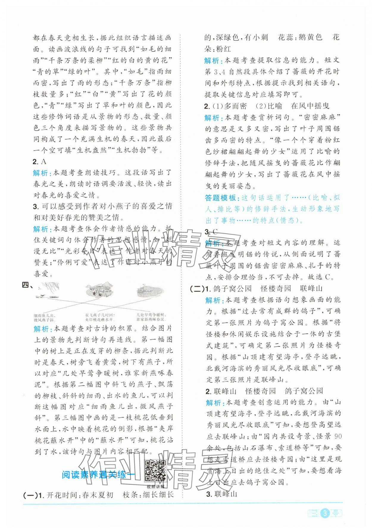 2025年陽光同學課時提優訓練三年級語文下冊人教版 參考答案第3頁