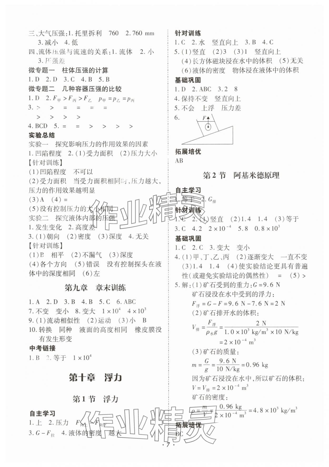 2025年本土攻略八年級物理下冊人教版云南專版 參考答案第7頁