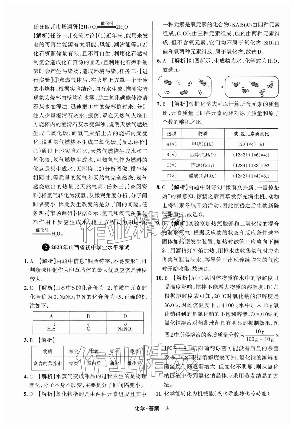 2025年中考360化學山西專版 參考答案第3頁