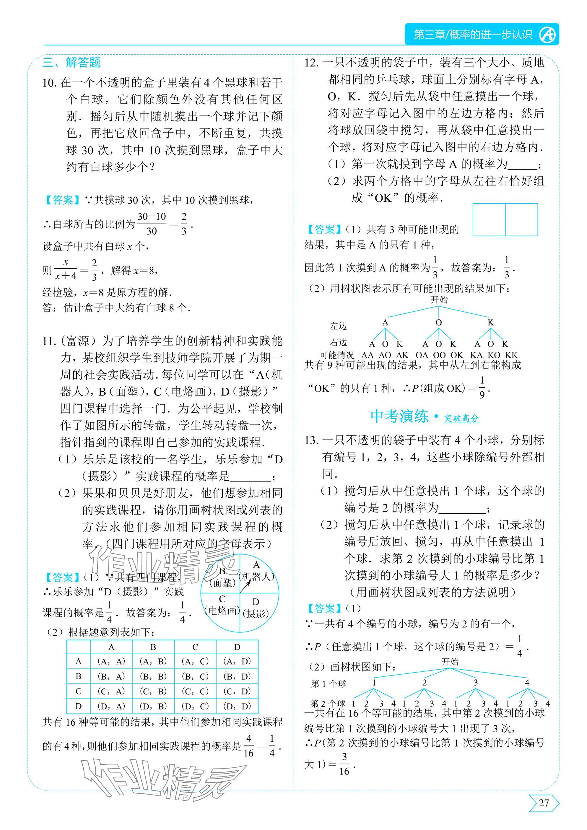 2025年A典演练九年级数学上册北师大版 参考答案第27页