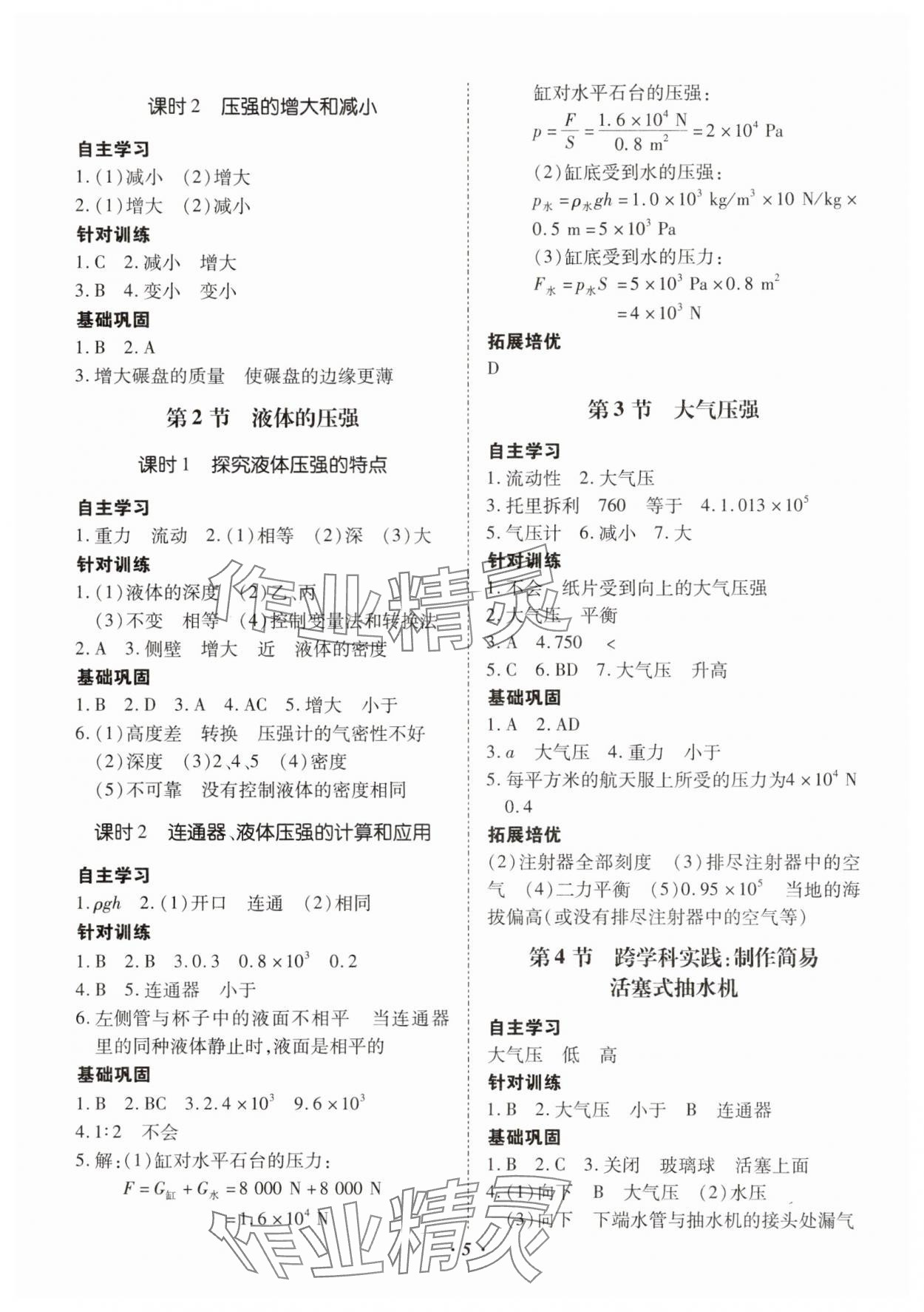 2025年本土攻略八年級物理下冊人教版云南專版 參考答案第5頁