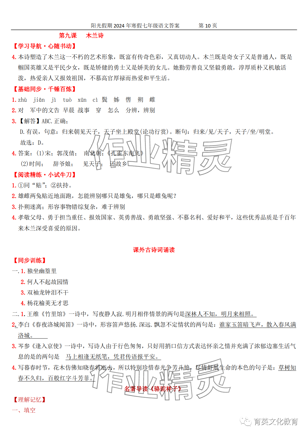 2024年領(lǐng)跑新學(xué)期寒假培優(yōu)銜接七年級(jí)&nbsp;第10頁