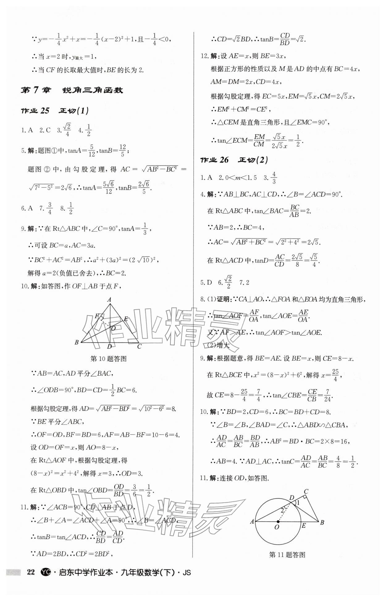2026年启东中学作业本九年级数学下册苏科版盐城专版&nbsp;第22页