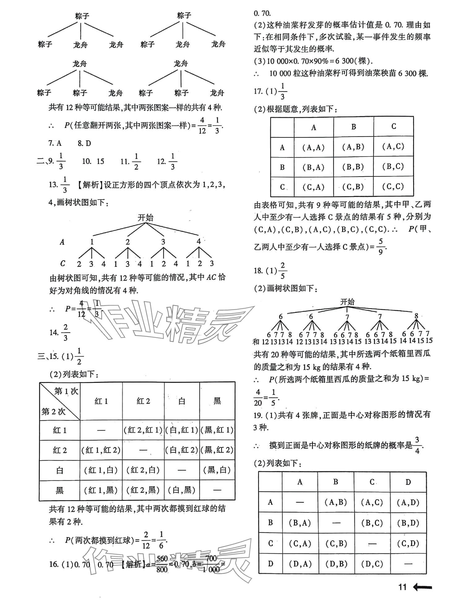 2024年節(jié)節(jié)高大象出版社九年級(jí)數(shù)學(xué)全一冊(cè)北師大版 參考答案第11頁(yè)