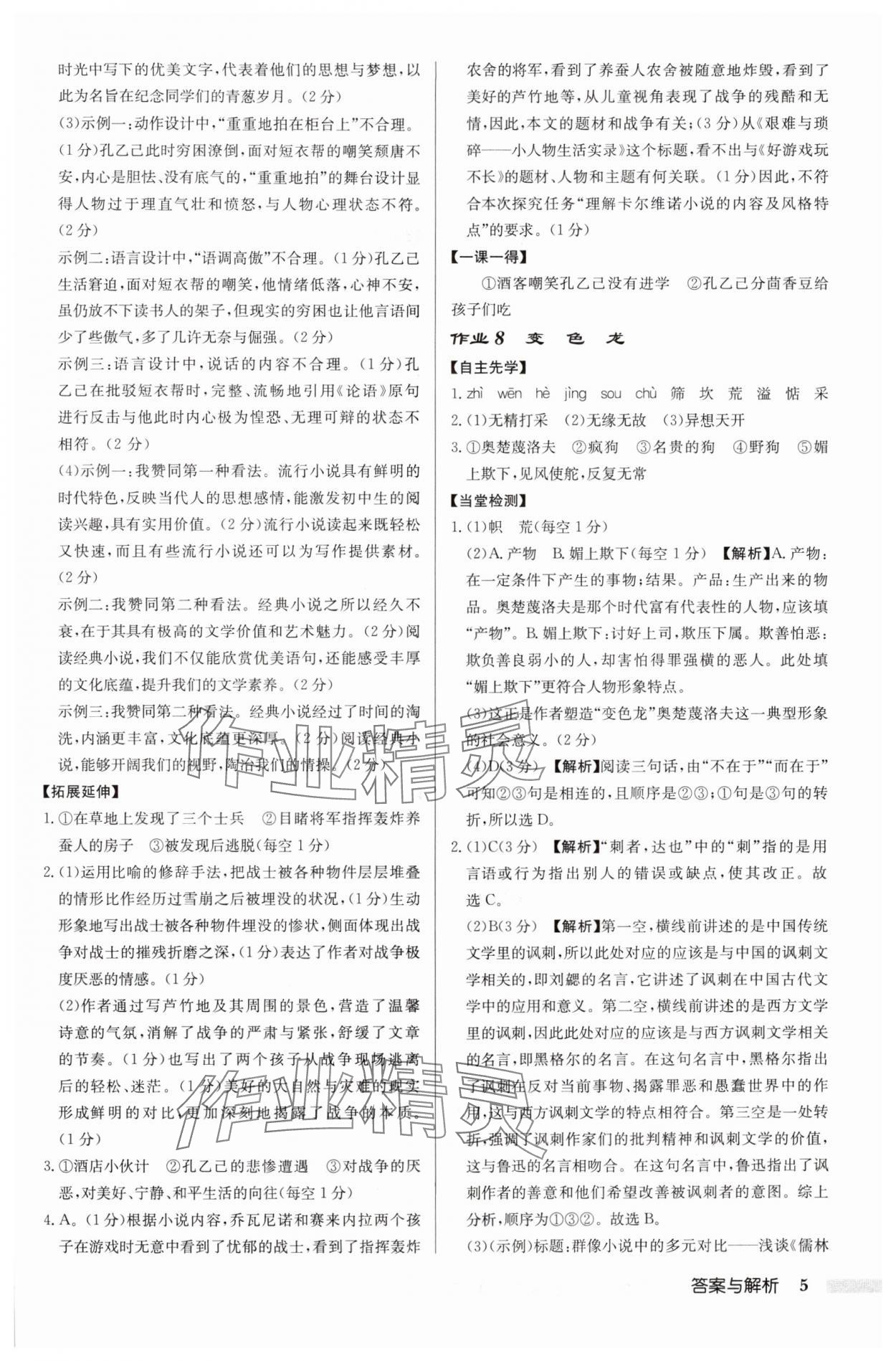 2025年啟東中學作業(yè)本九年級語文下冊人教版鹽城專版 參考答案第5頁