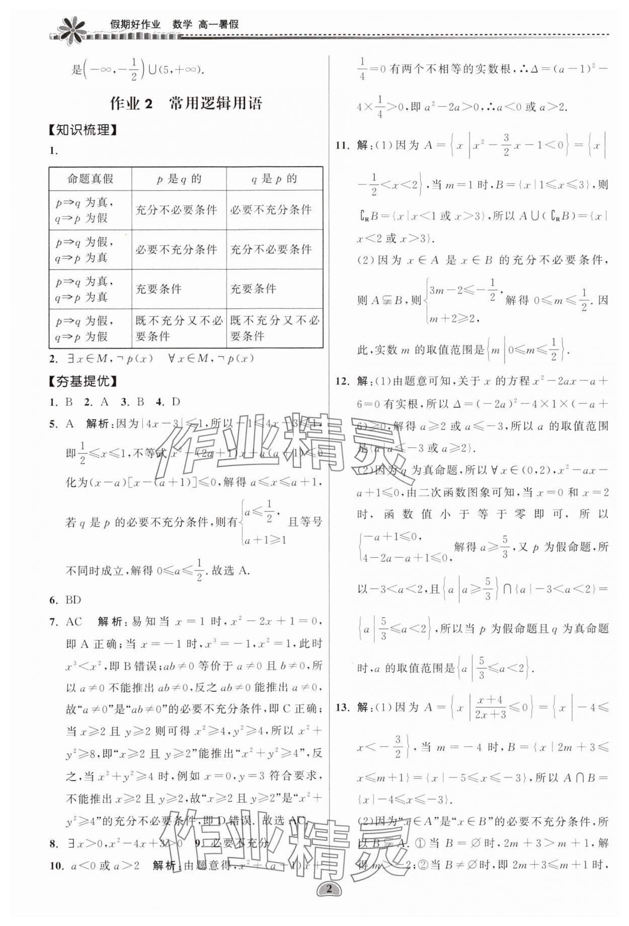 2025年假期好作业暨期末复习暑假高一数学 参考答案第2页