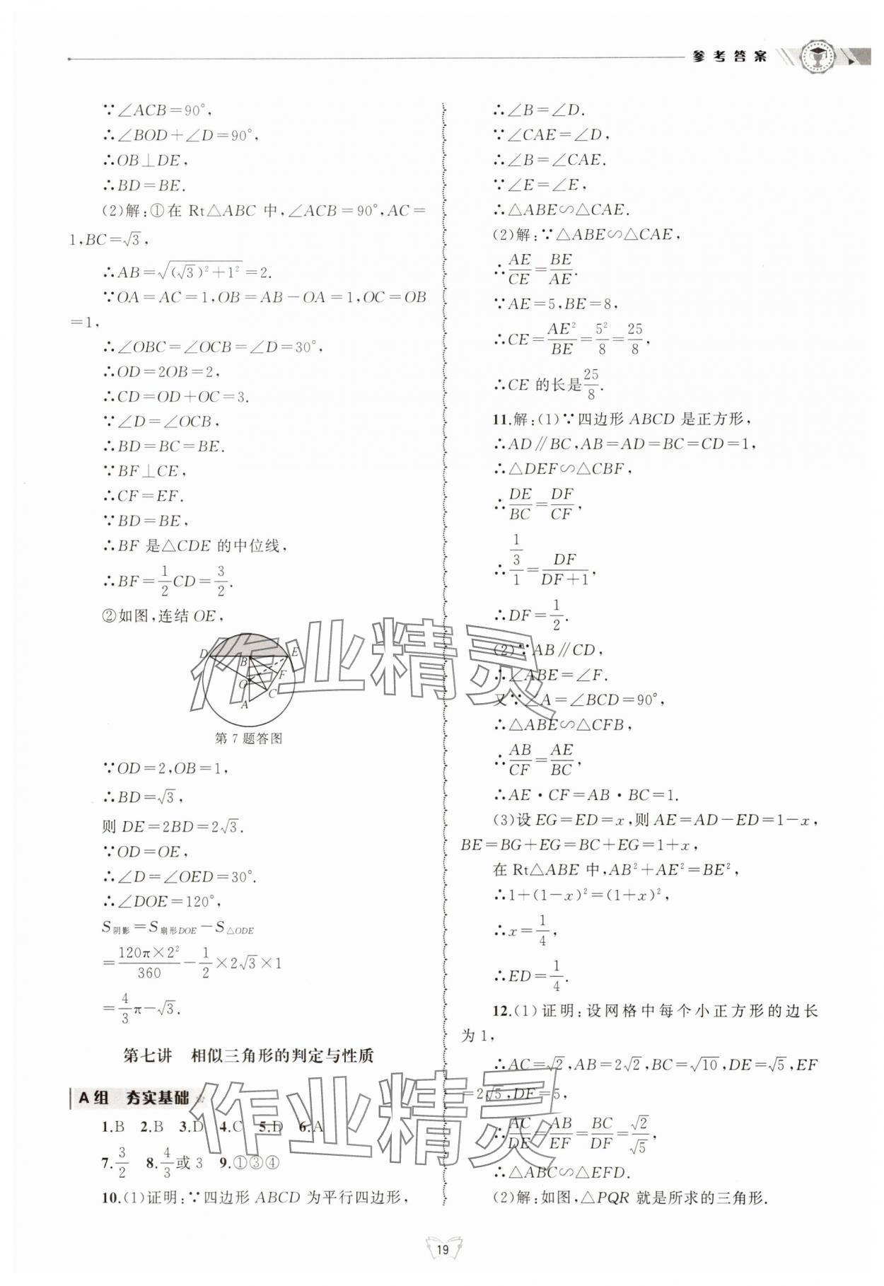 2025年重点中学与你有约九年级数学全一册浙教版 参考答案第19页