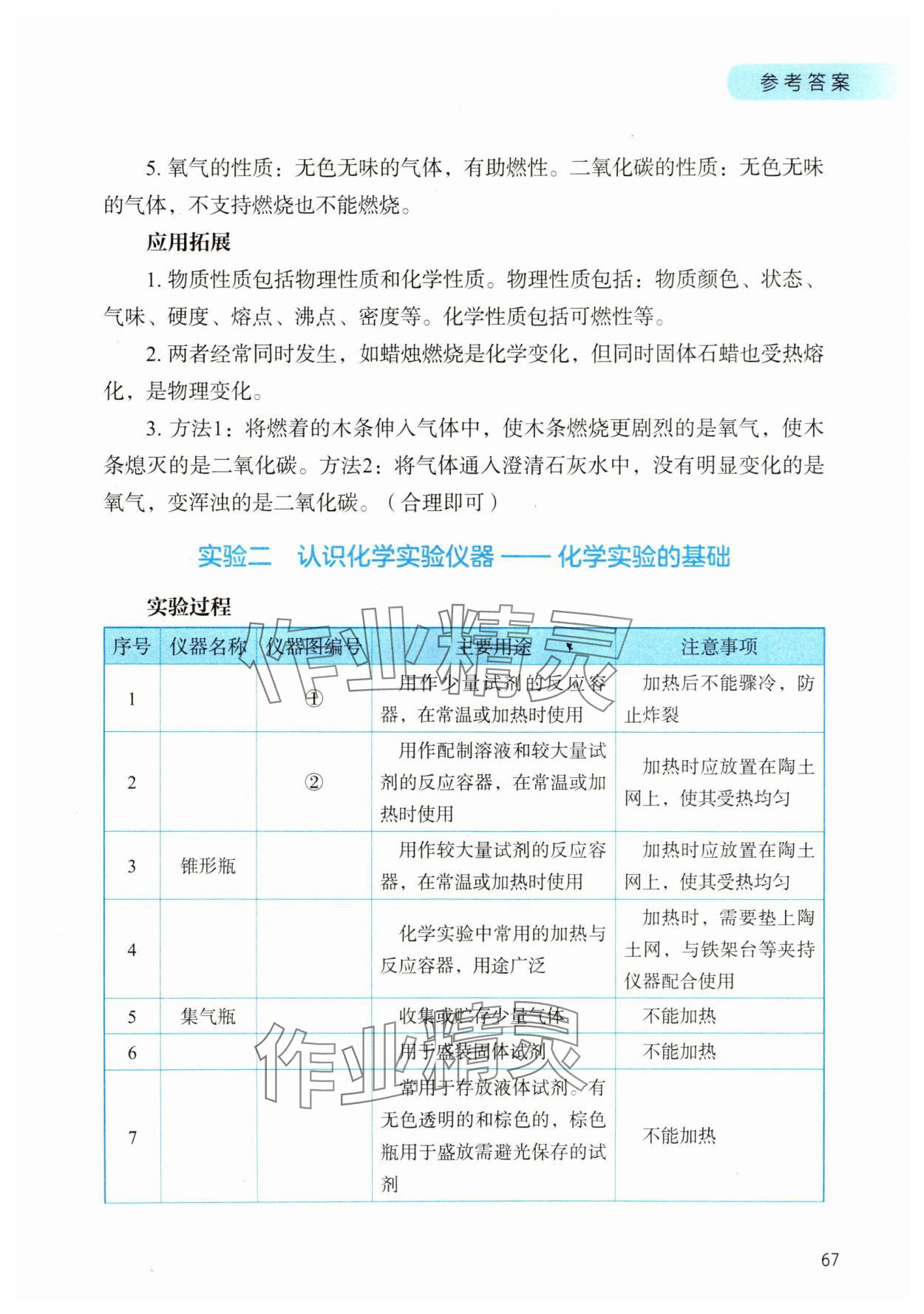 2025年化学实验册九年级上册人教版 参考答案第2页