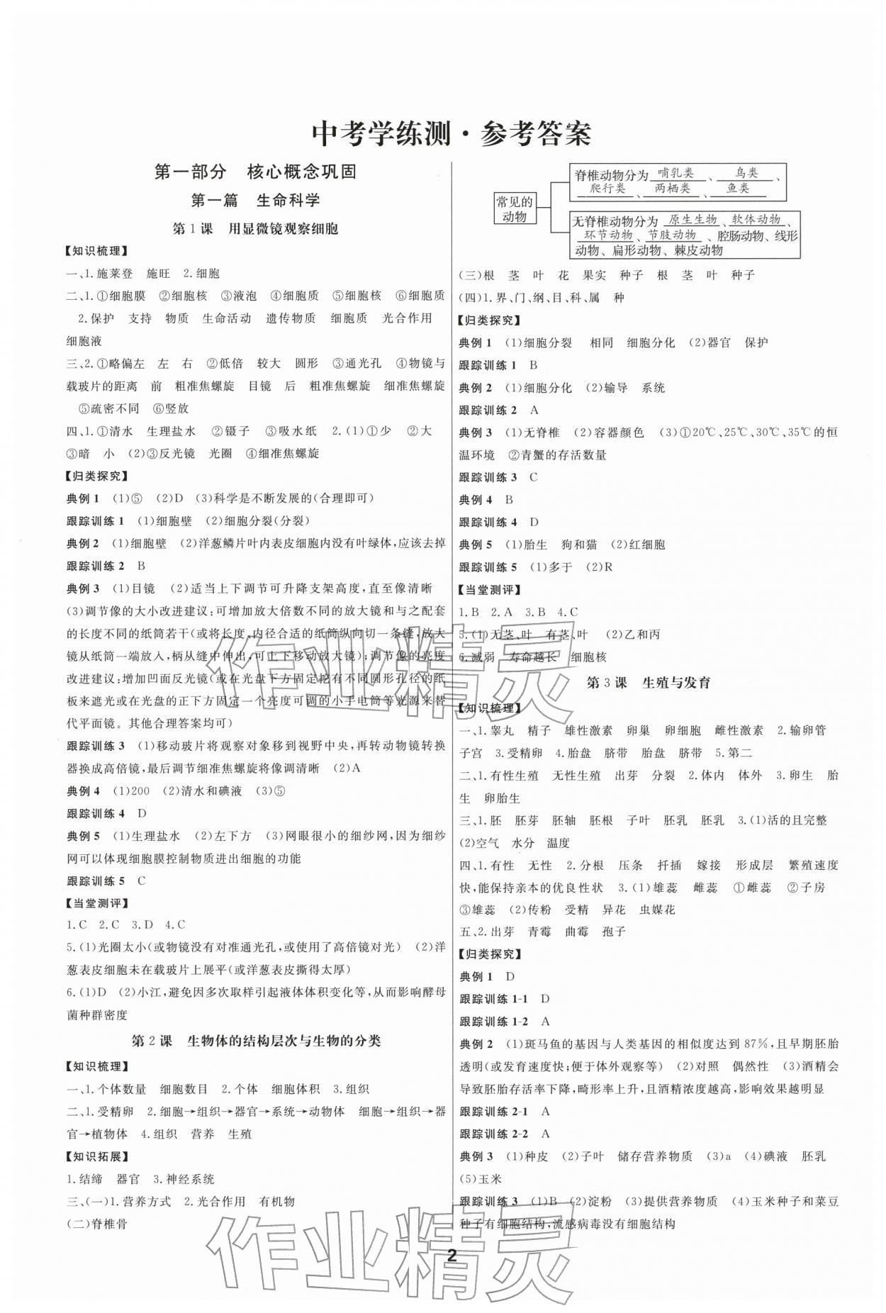 2026年全效学习中考学练测科学专题版 参考答案第1页