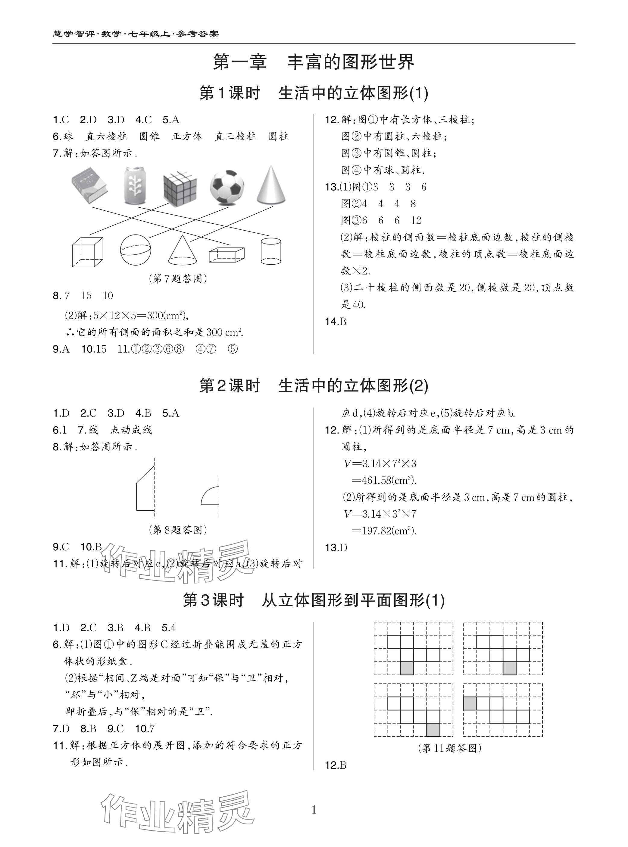 2024年慧學智評七年級數學上冊北師大版 參考答案第1頁
