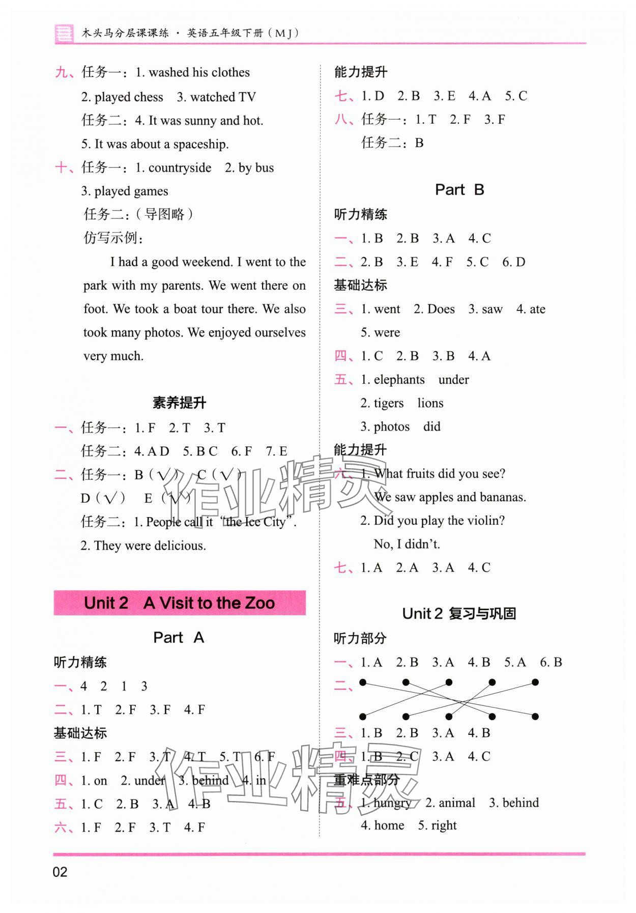 2025年木頭馬分層課課練五年級英語下冊閩教版 參考答案第2頁