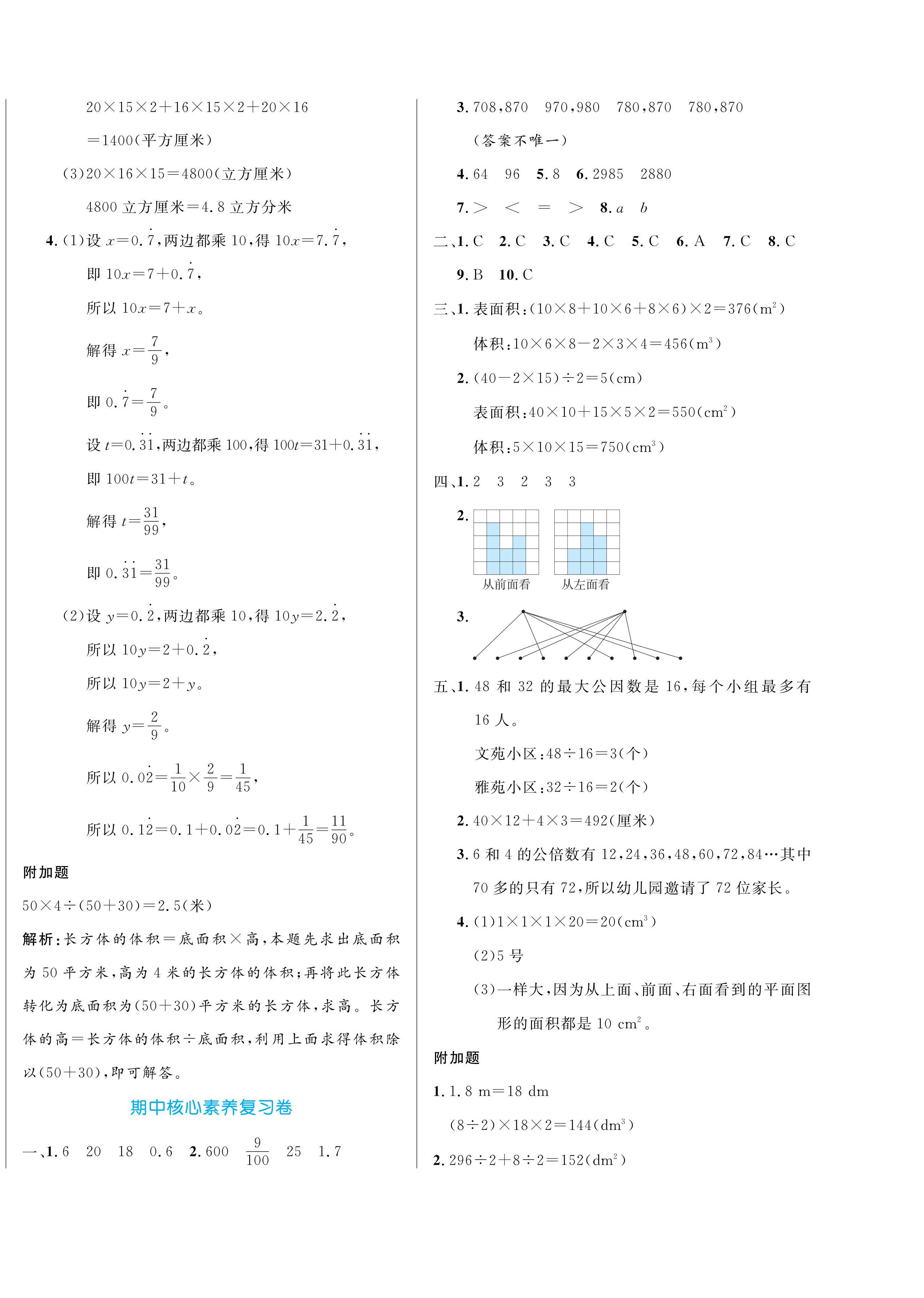 2024年黃岡名卷五年級(jí)數(shù)學(xué)下冊(cè)人教版 第4頁