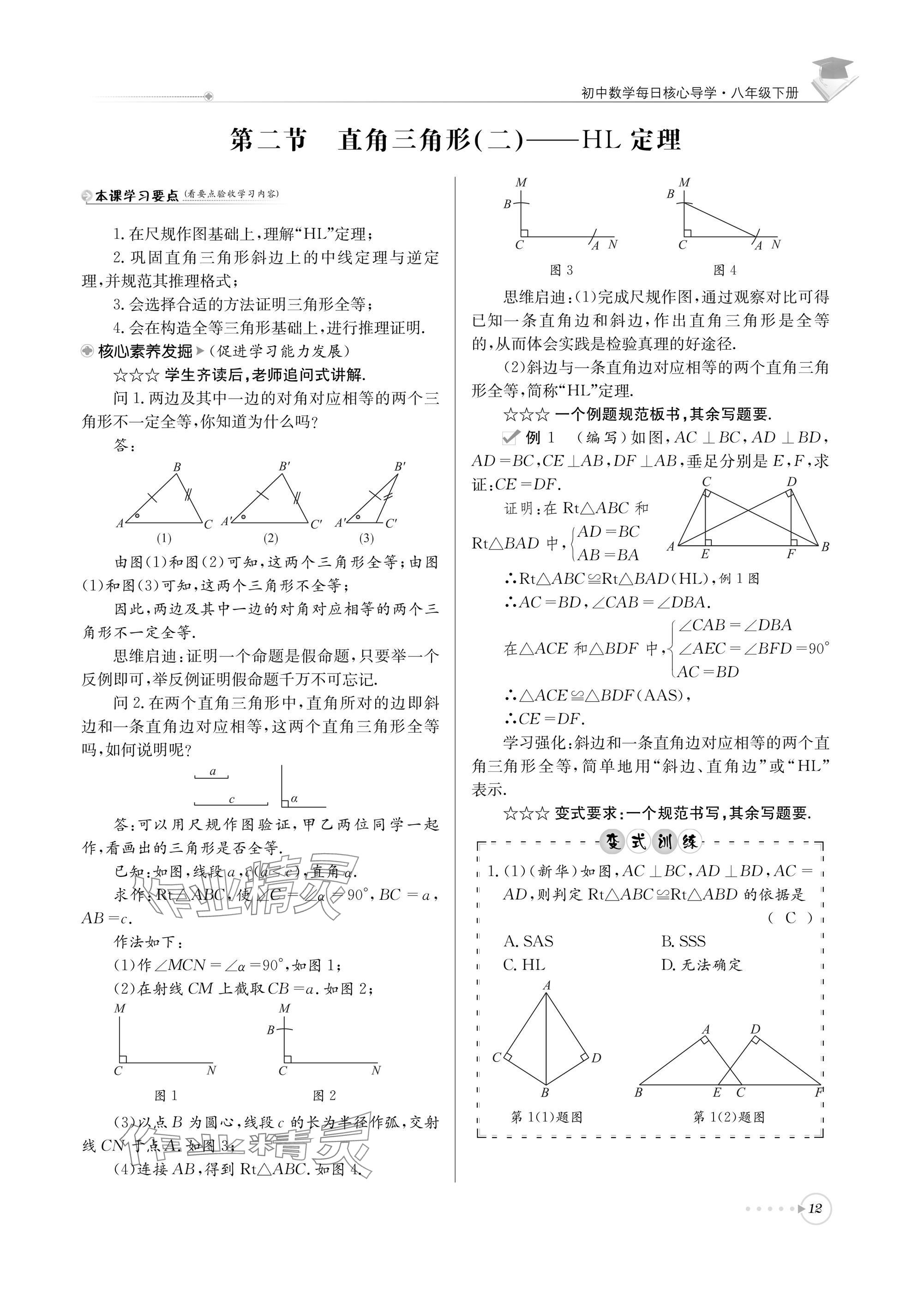 2025年初中数学每日核心导学八年级下册北师大版 参考答案第12页