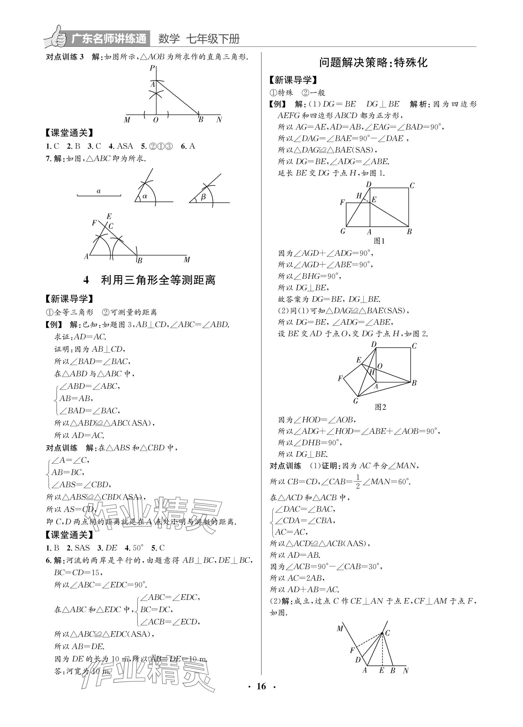 2025年廣東名師講練通七年級數學下冊北師大版深圳專版 參考答案第16頁