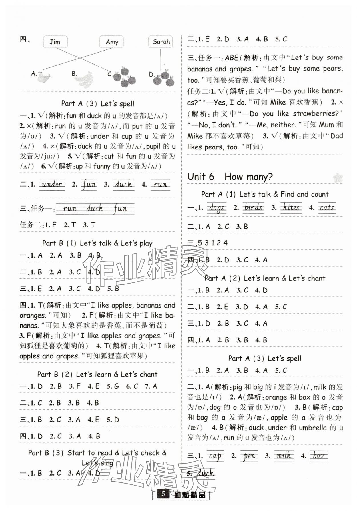 2024年勵耘書業(yè)勵耘新同步三年級英語下冊人教版 參考答案第5頁