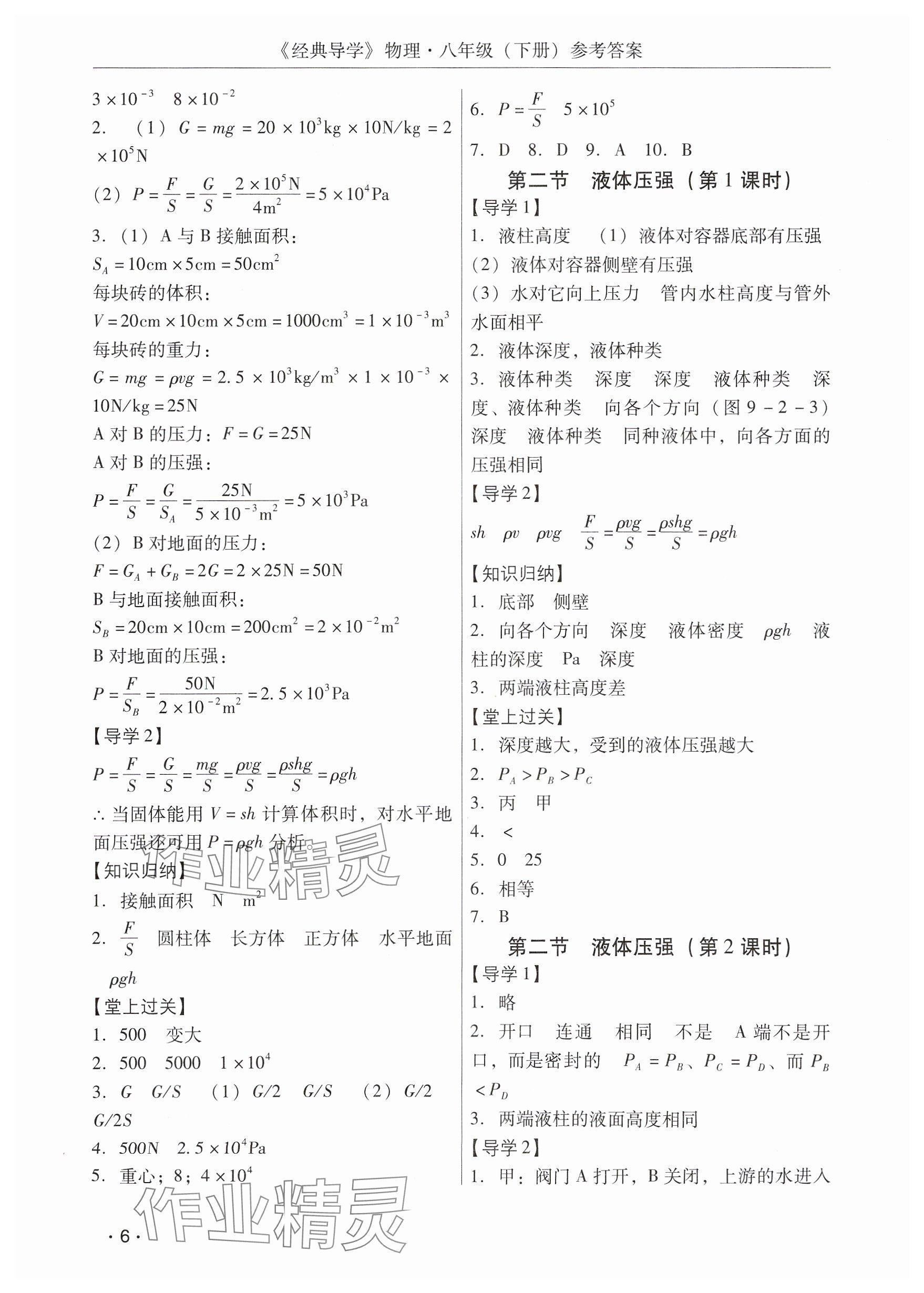 2025年经典导学八年级物理下册人教版 参考答案第6页