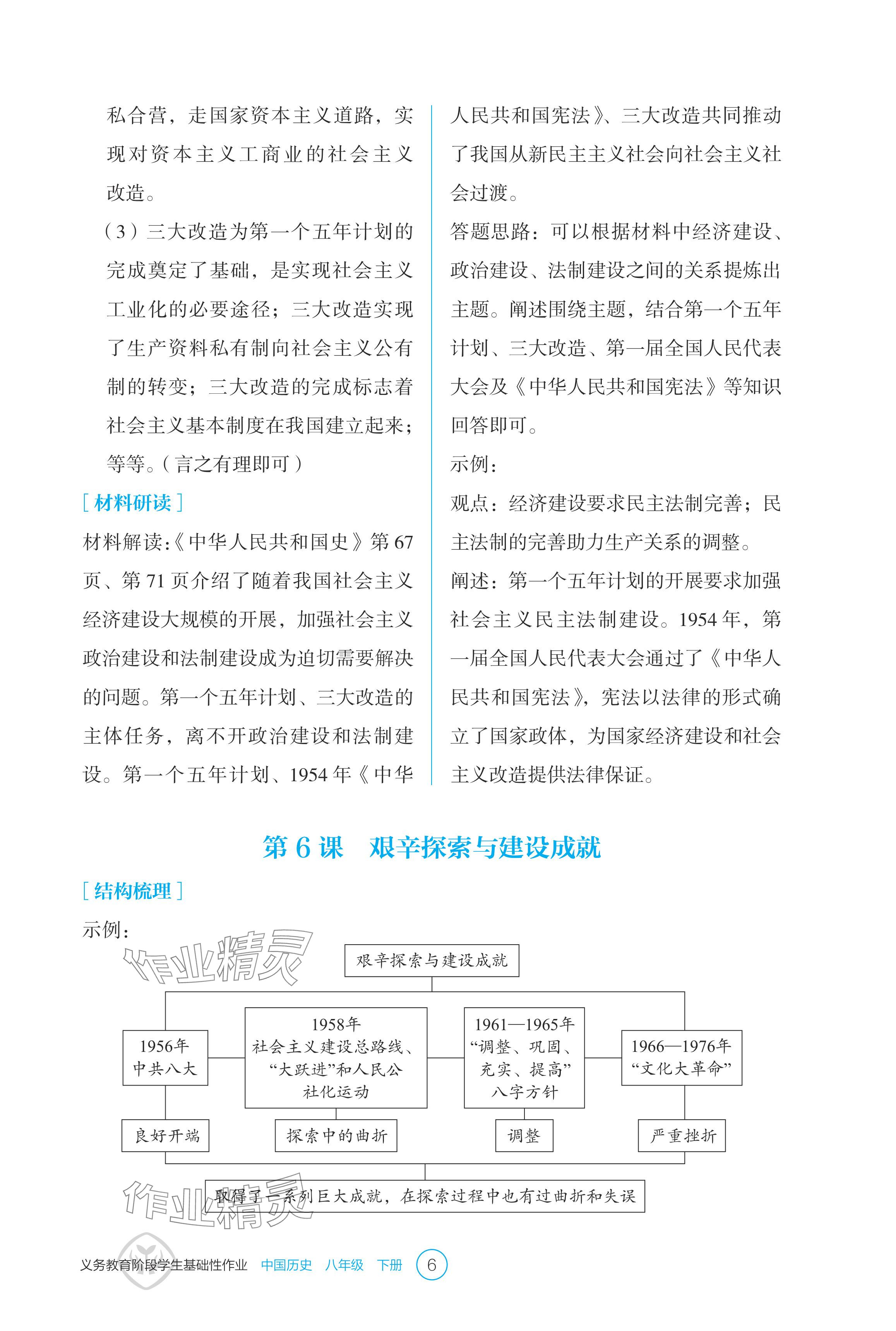 2024年学生基础性作业八年级历史下册人教版 参考答案第6页