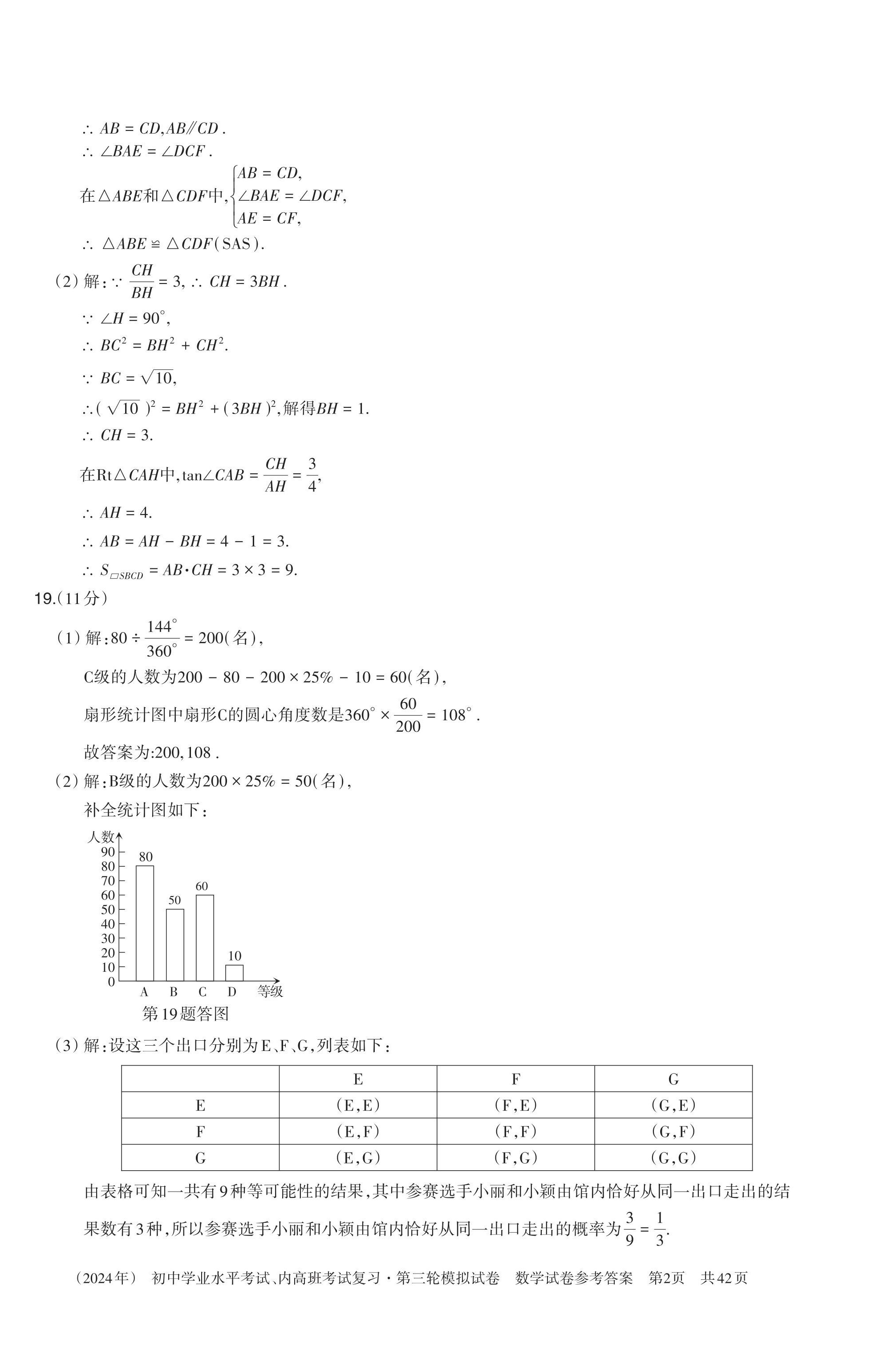 2024年初中学业水平考试复习第三轮模拟试卷 参考答案第5页