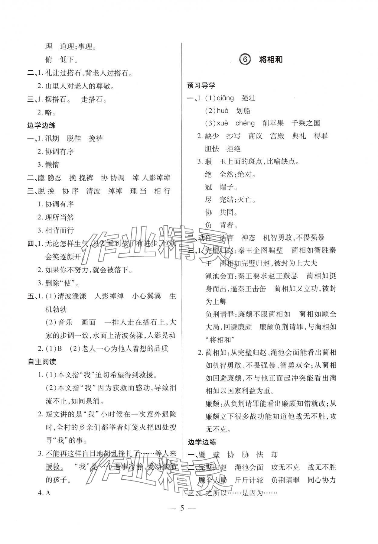 2025年新课堂学习与探究五年级语文上册人教版&nbsp;第5页