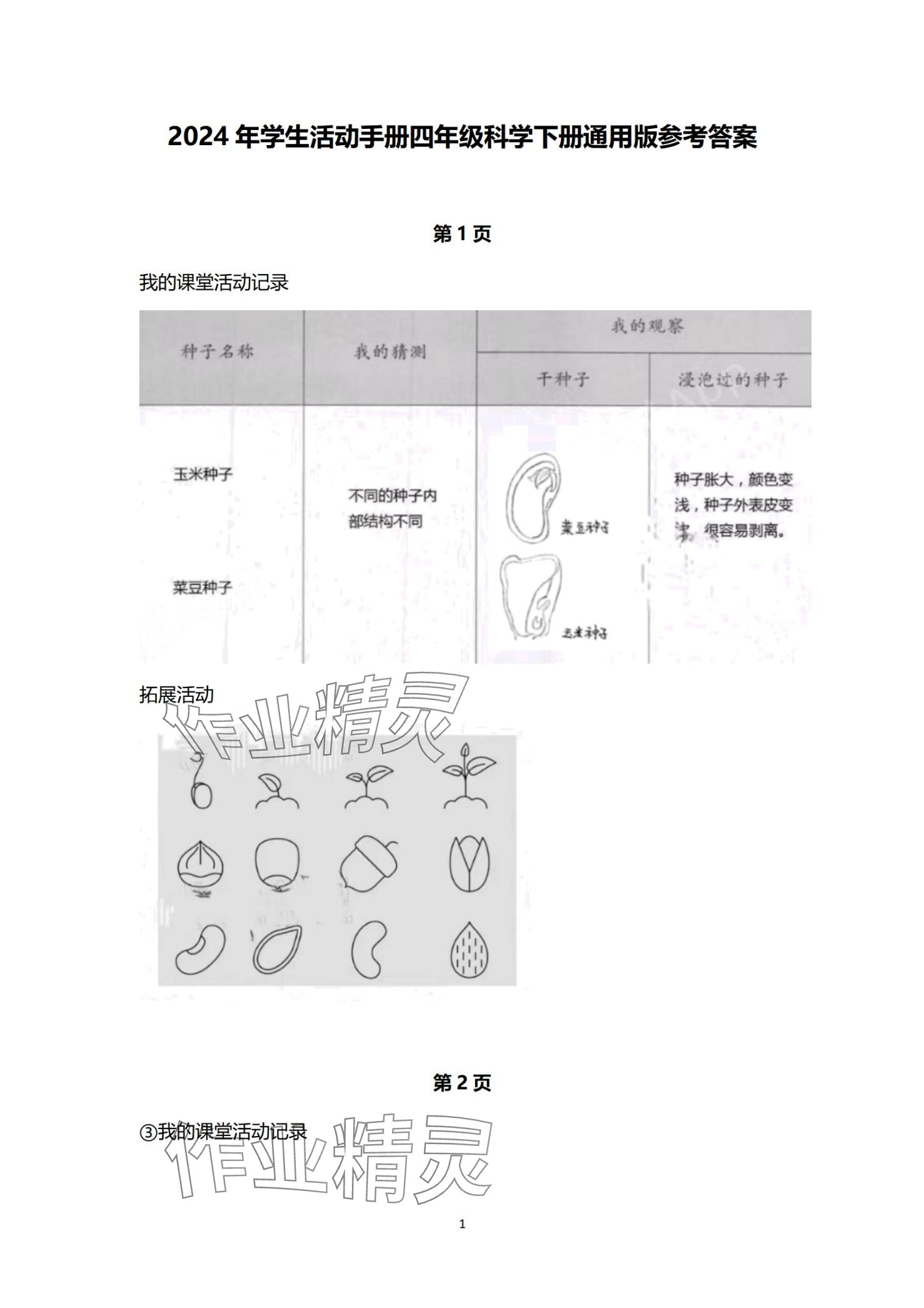 2024年学生活动手册四年级科学下册通用版 第1页