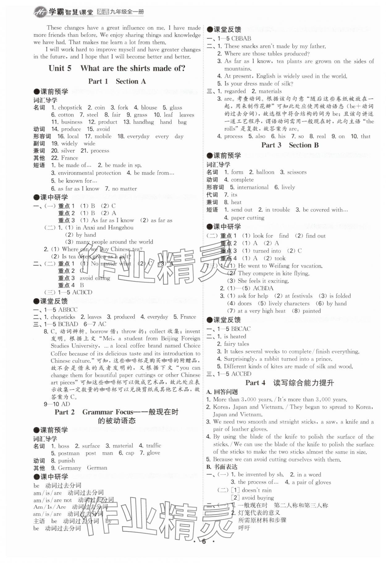 2025年學(xué)霸智慧課堂九年級英語全一冊人教版 參考答案第5頁