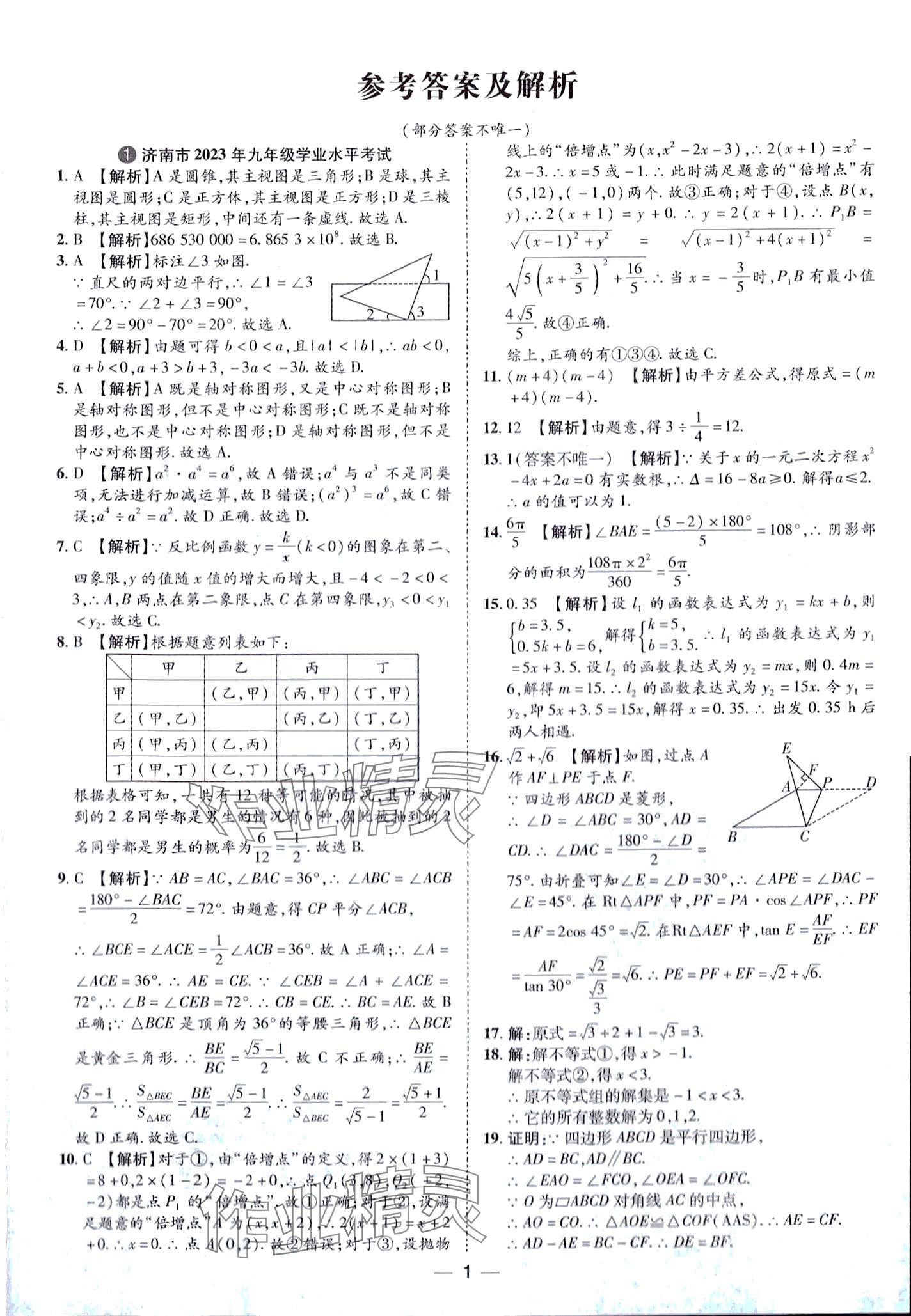 2024年魯人泰斗中考必備中考試題匯編數(shù)學(xué)中考山東專版 第1頁(yè)