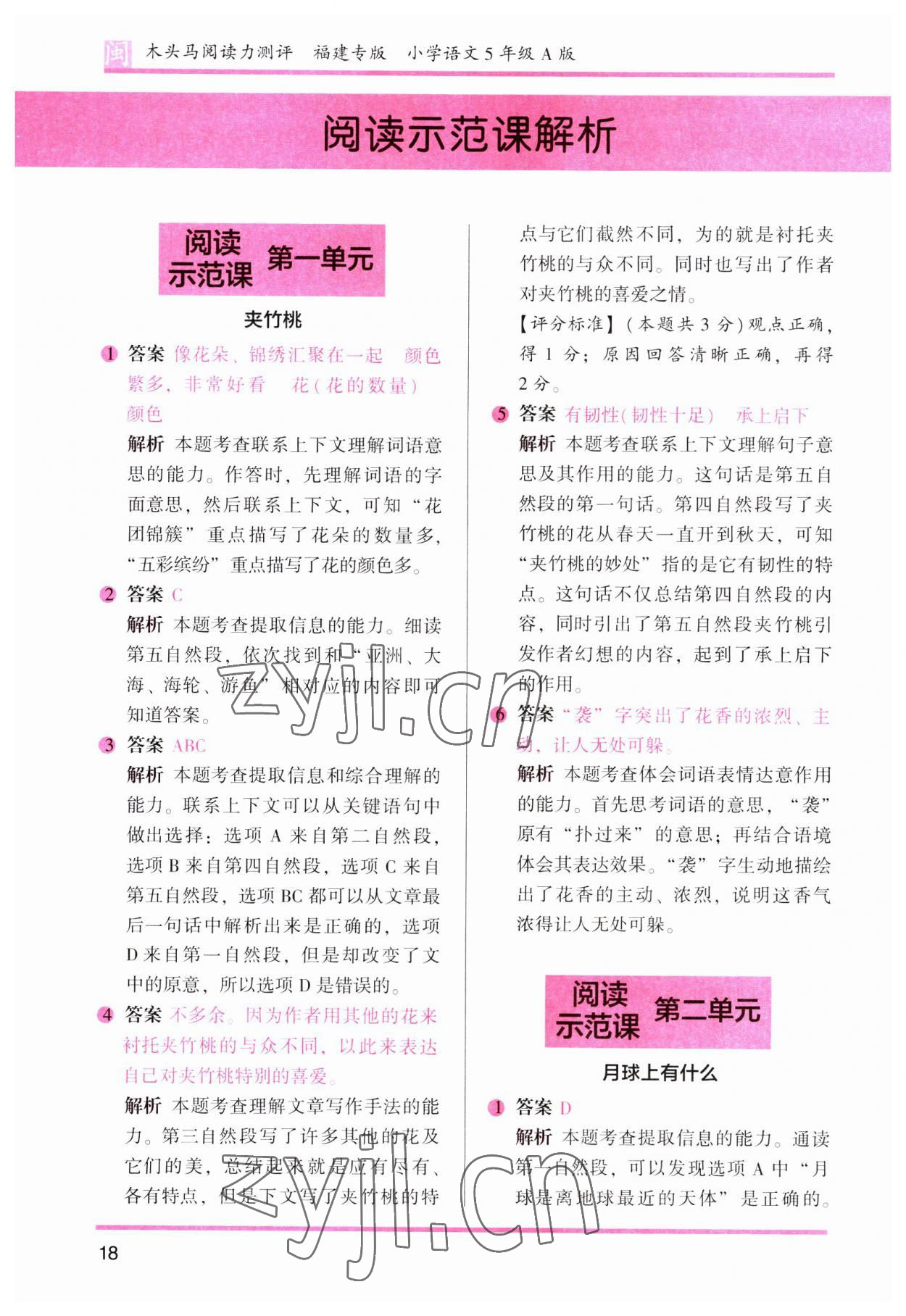 2023年木头马阅读力测评五年级语文部编版A版福建专版 第1页