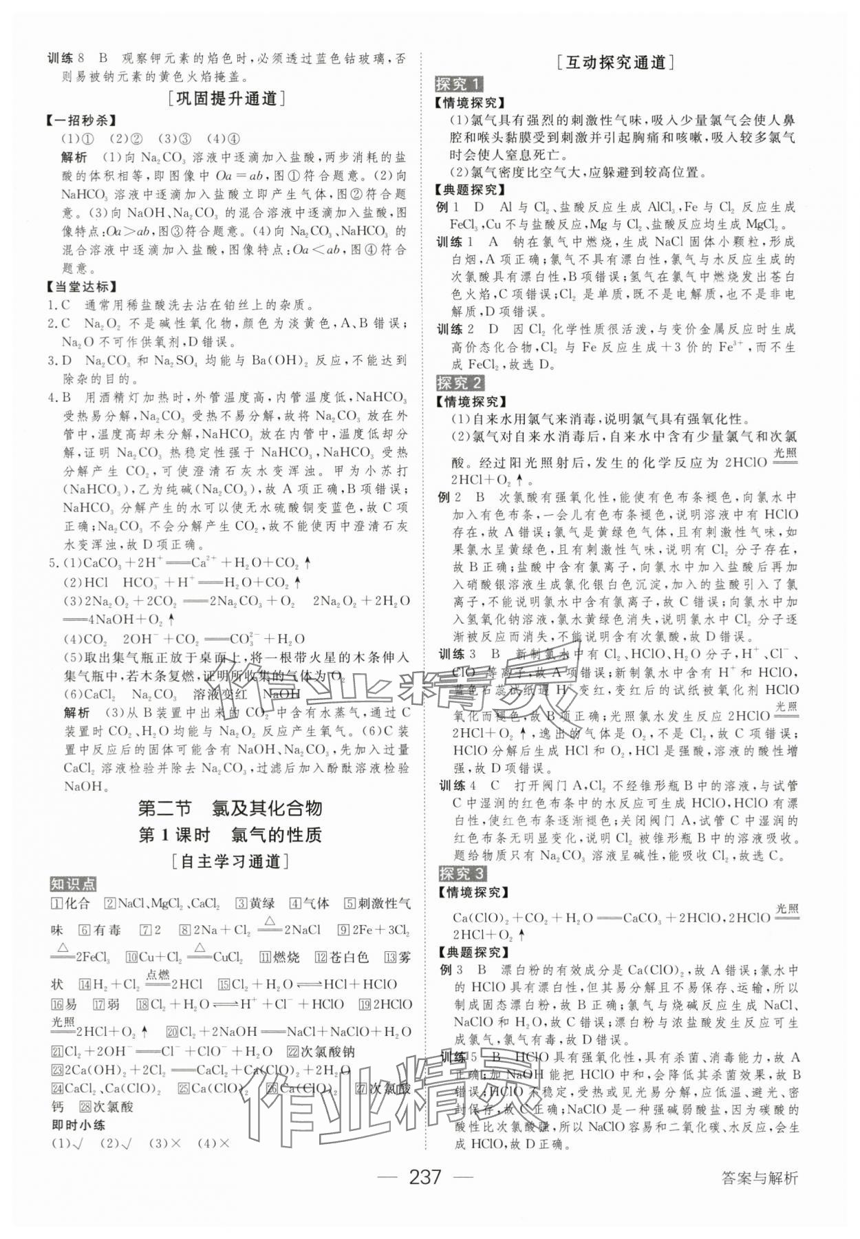 2023年綠色通道高中化學必修第一冊人教版 參考答案第8頁