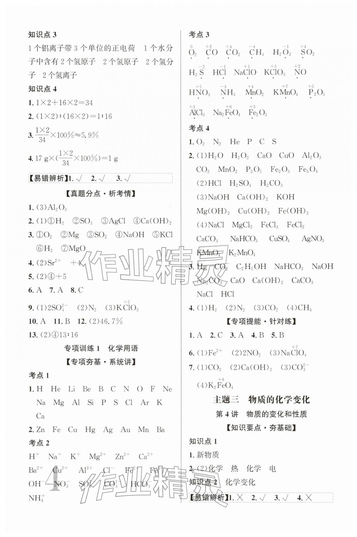 2026年初中總復習手冊北京教育出版社化學&nbsp;第4頁