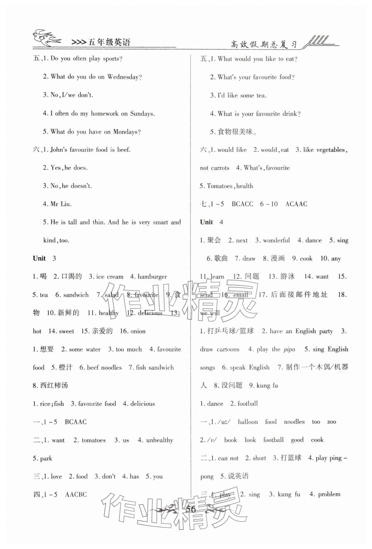 2026年倍优高效假期总复习五年级英语人教版&nbsp;第2页