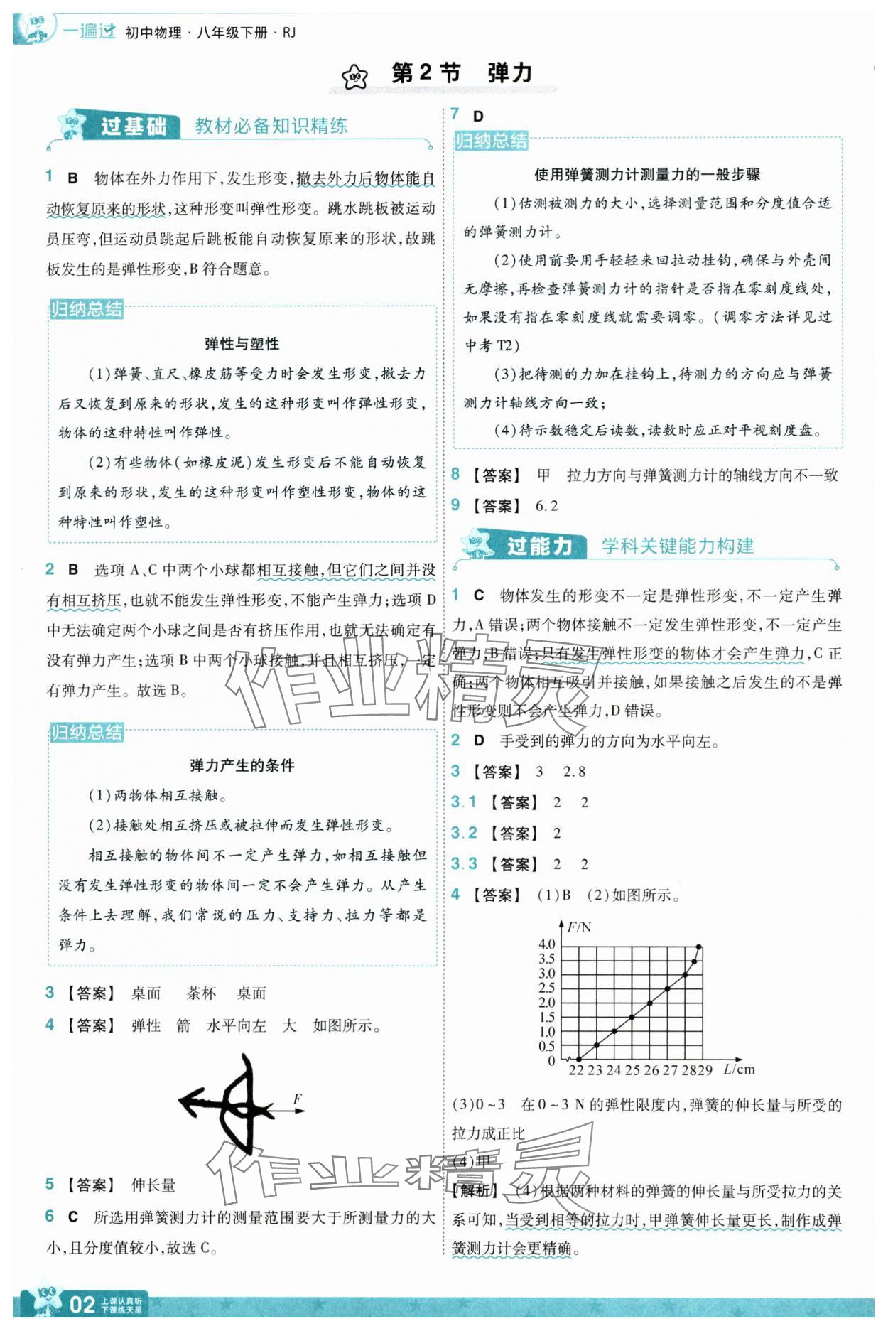 2025年一遍过八年级物理下册人教版 参考答案第2页