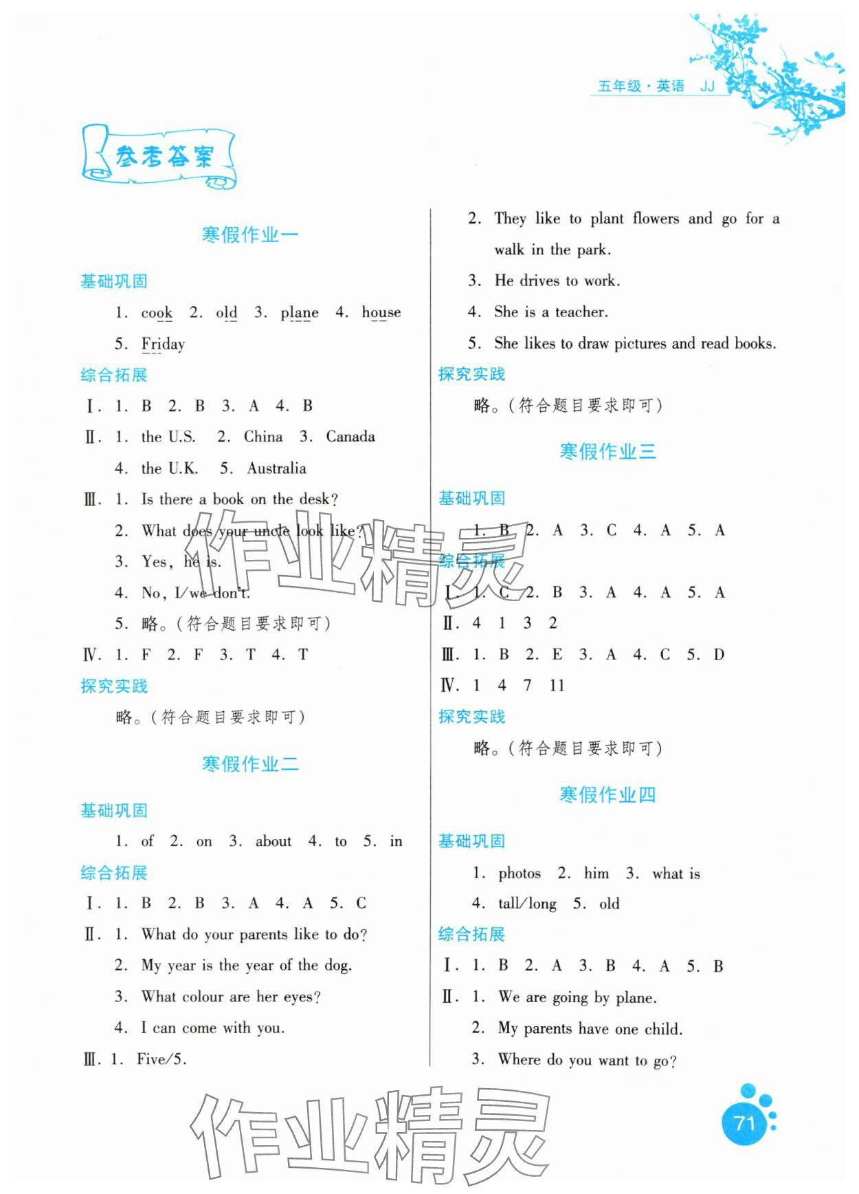 2025年寒假生活五年級(jí)英語冀教版河北少年兒童出版社 第1頁