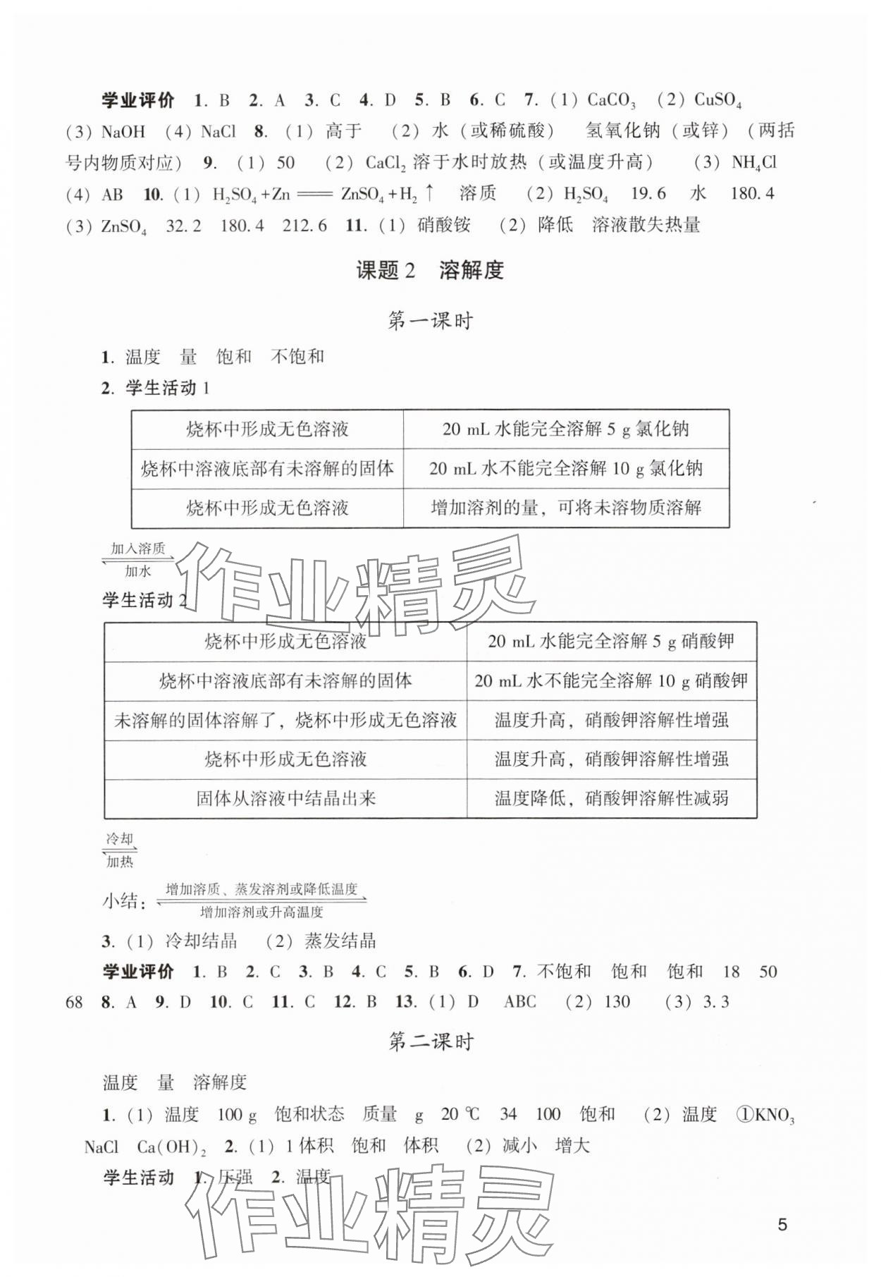 2024年陽光學業(yè)評價九年級化學下冊人教版 參考答案第5頁