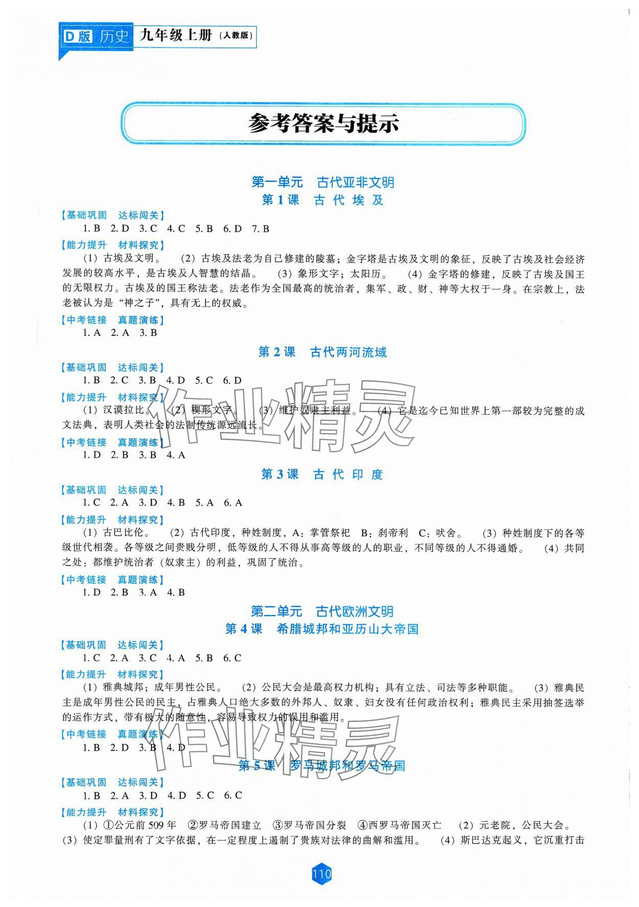 2023年新課程能力培養(yǎng)九年級(jí)歷史上冊(cè)人教版大連專版 參考答案第1頁