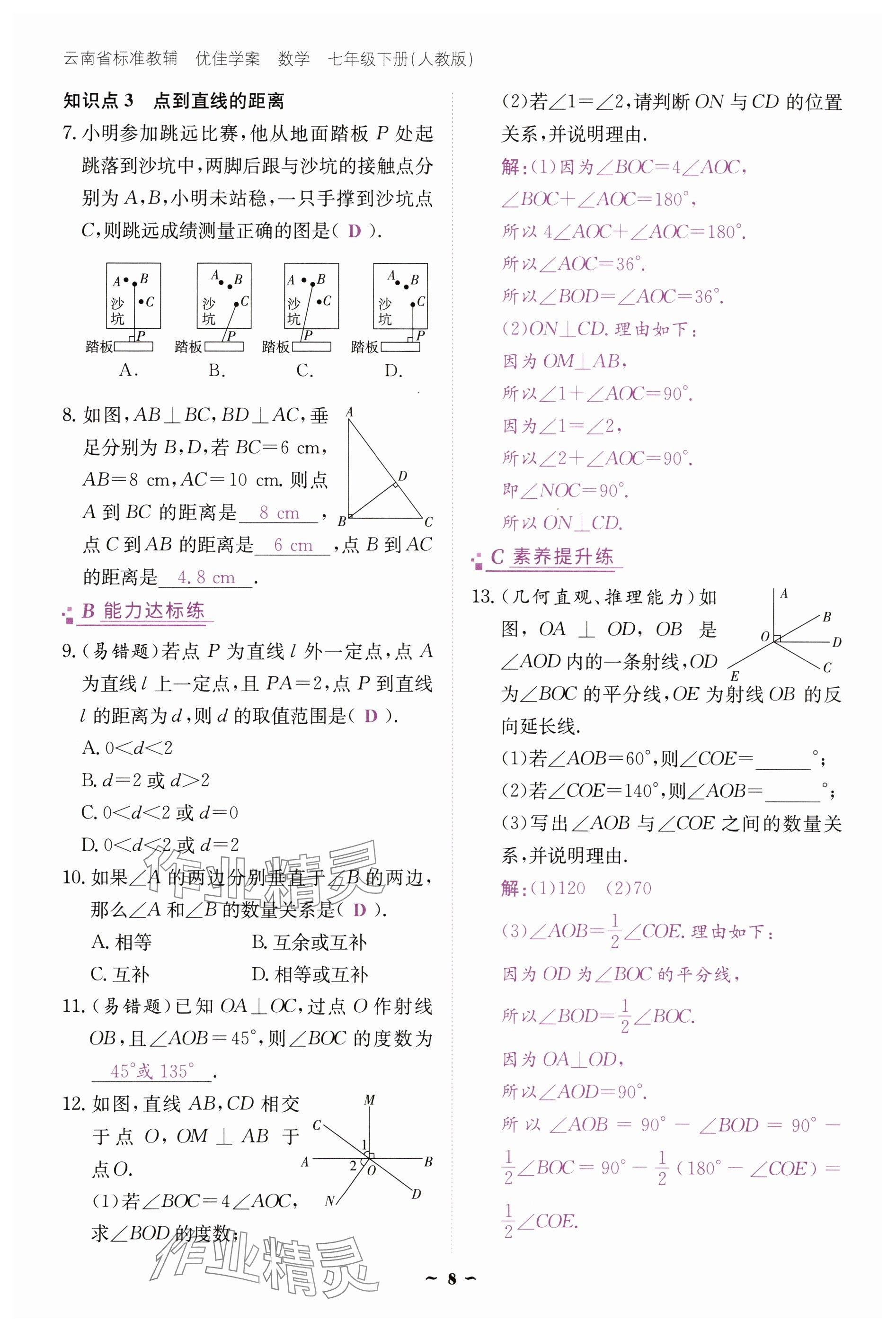 2025年云南省標準教輔優(yōu)佳學案七年級數(shù)學下冊人教版 參考答案第8頁