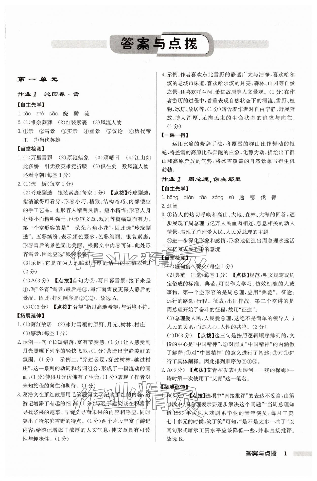 2025年啟東中學(xué)作業(yè)本九年級(jí)語(yǔ)文上冊(cè)人教版徐州專版 參考答案第1頁(yè)